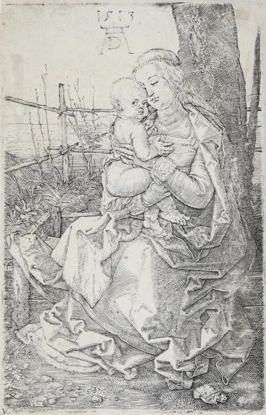 Dürer, Albrecht (1471 Nürnberg 1528). Maria mit dem Kinde am Baum. Kupferstich