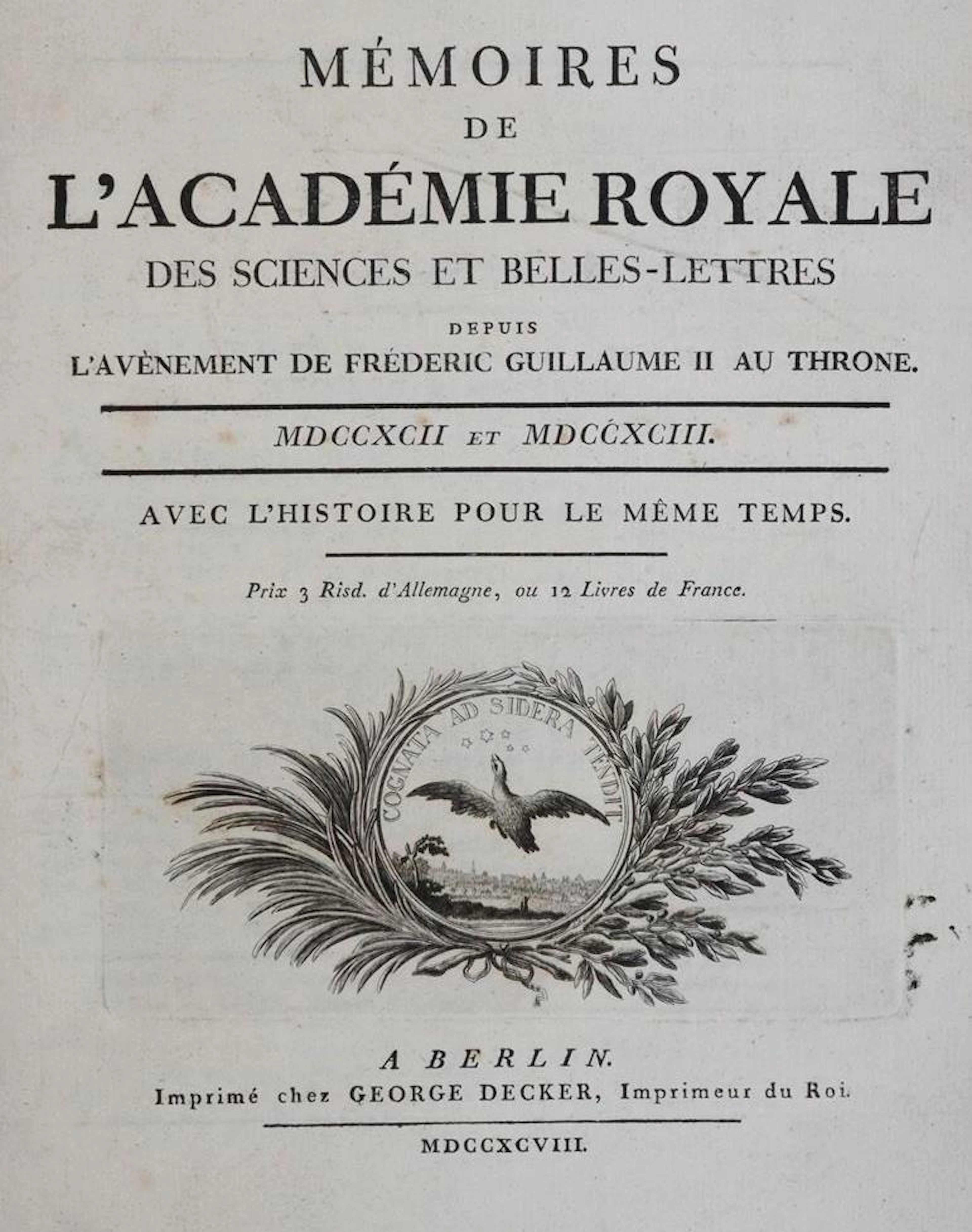Memoires de l'Academie Royale des Sciences et Belles-Lettres. 12 (von