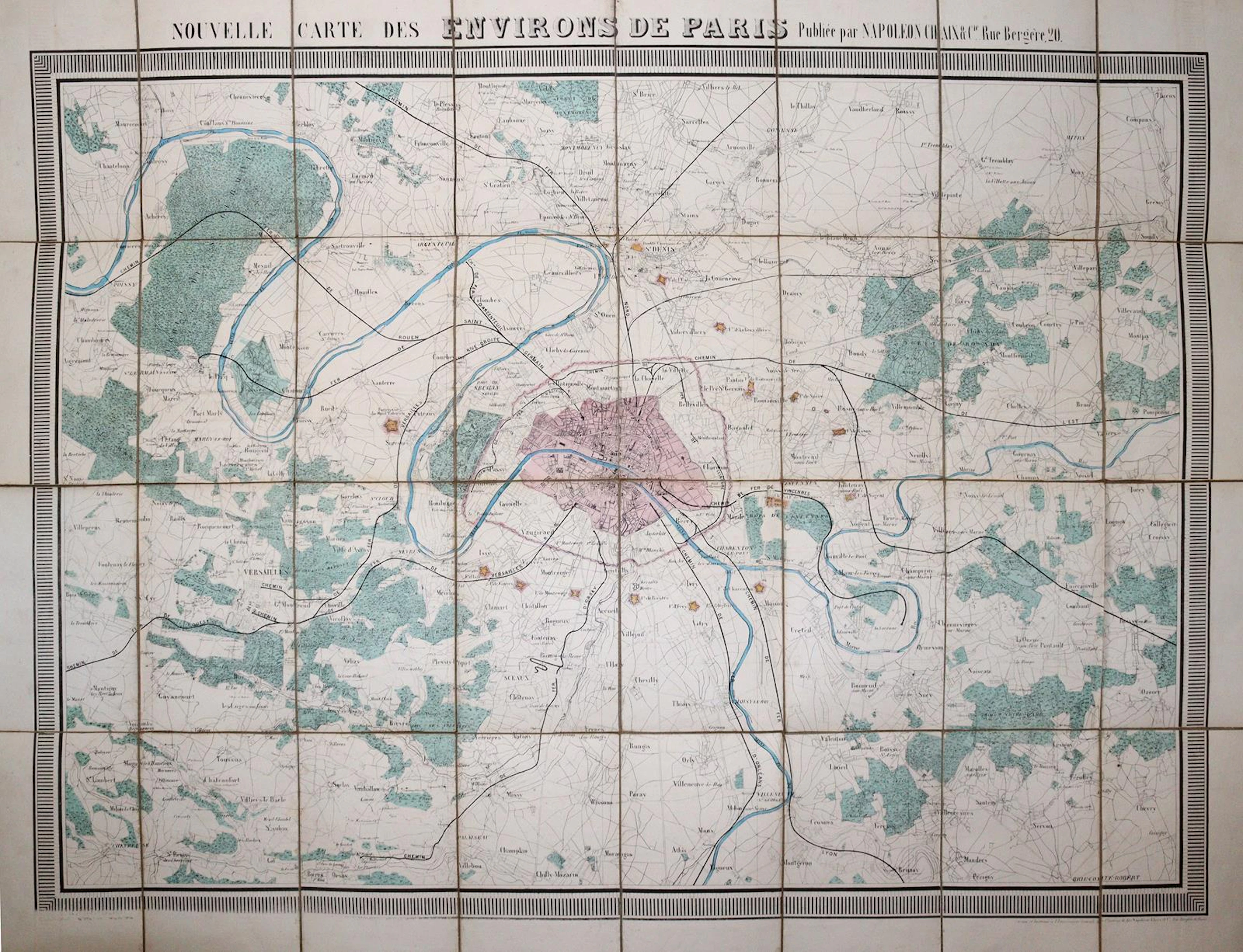 Paris. Nouvelle Carte des Environs de Paris. Teilkolor. lithogr. Karte