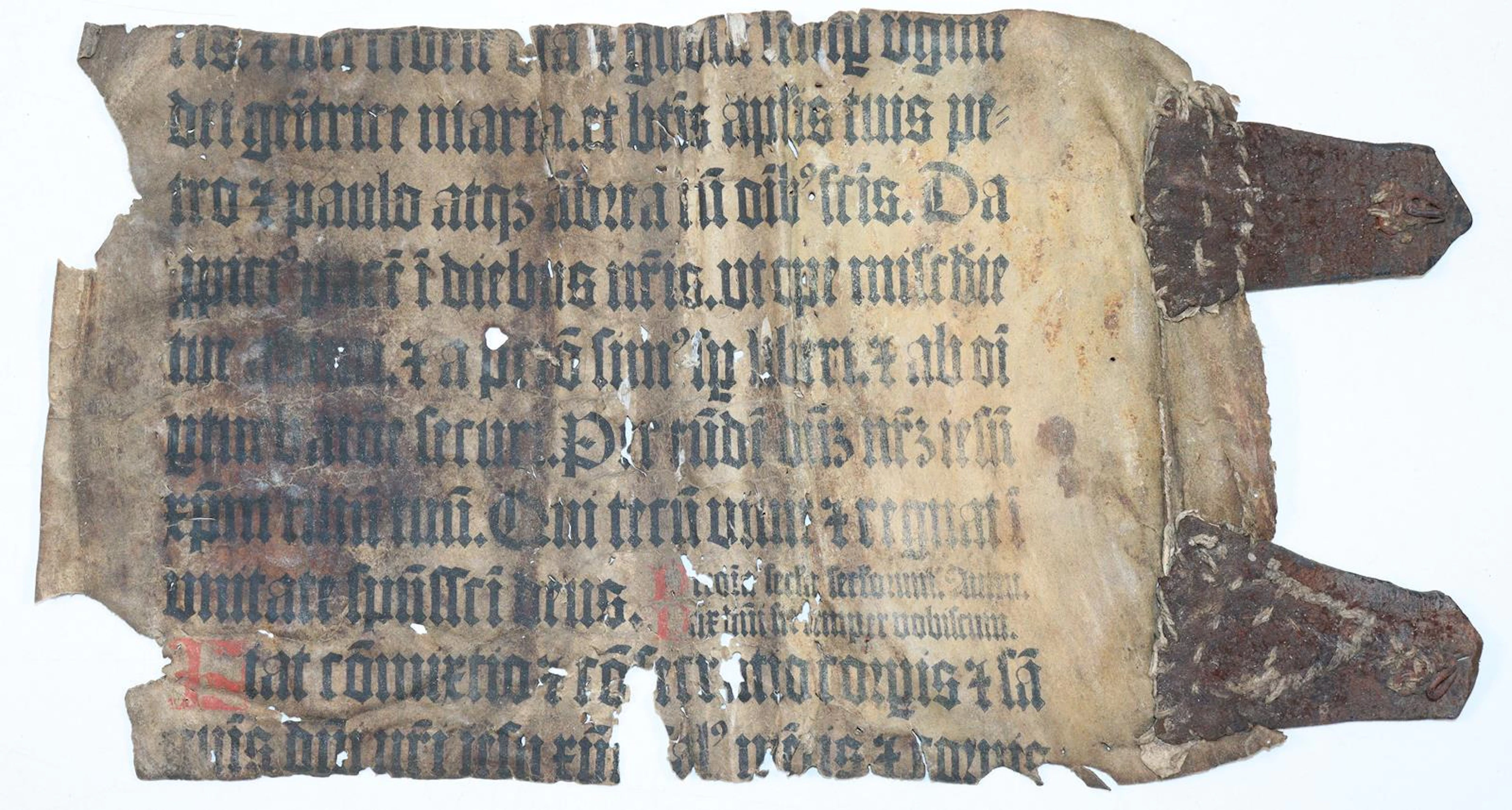 Einbandmakulatur. Blattfragment. Lat. Handschrift auf Pergament in