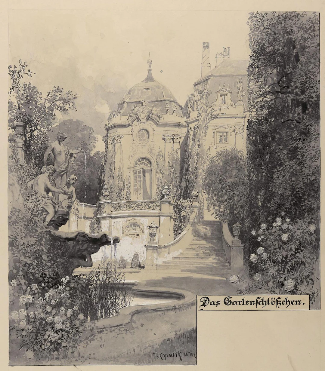 Kopallik, Franz (1860 Wien 1931). Das Gartenschlößchen. Weißgehöhtes
