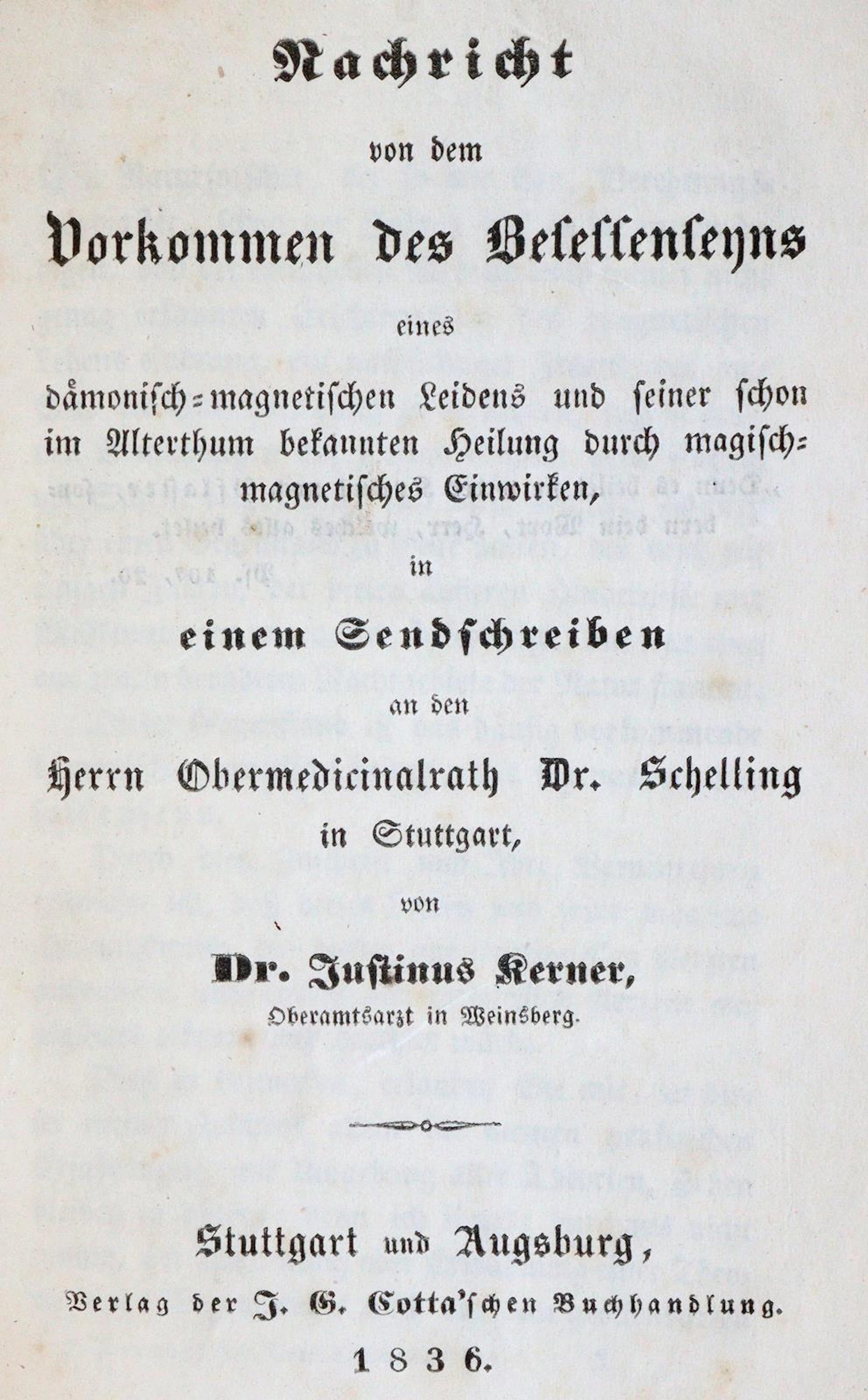Kerner,J. Nachricht von dem Vorkommen des Besessenseyns eines dämonisch-magnetis