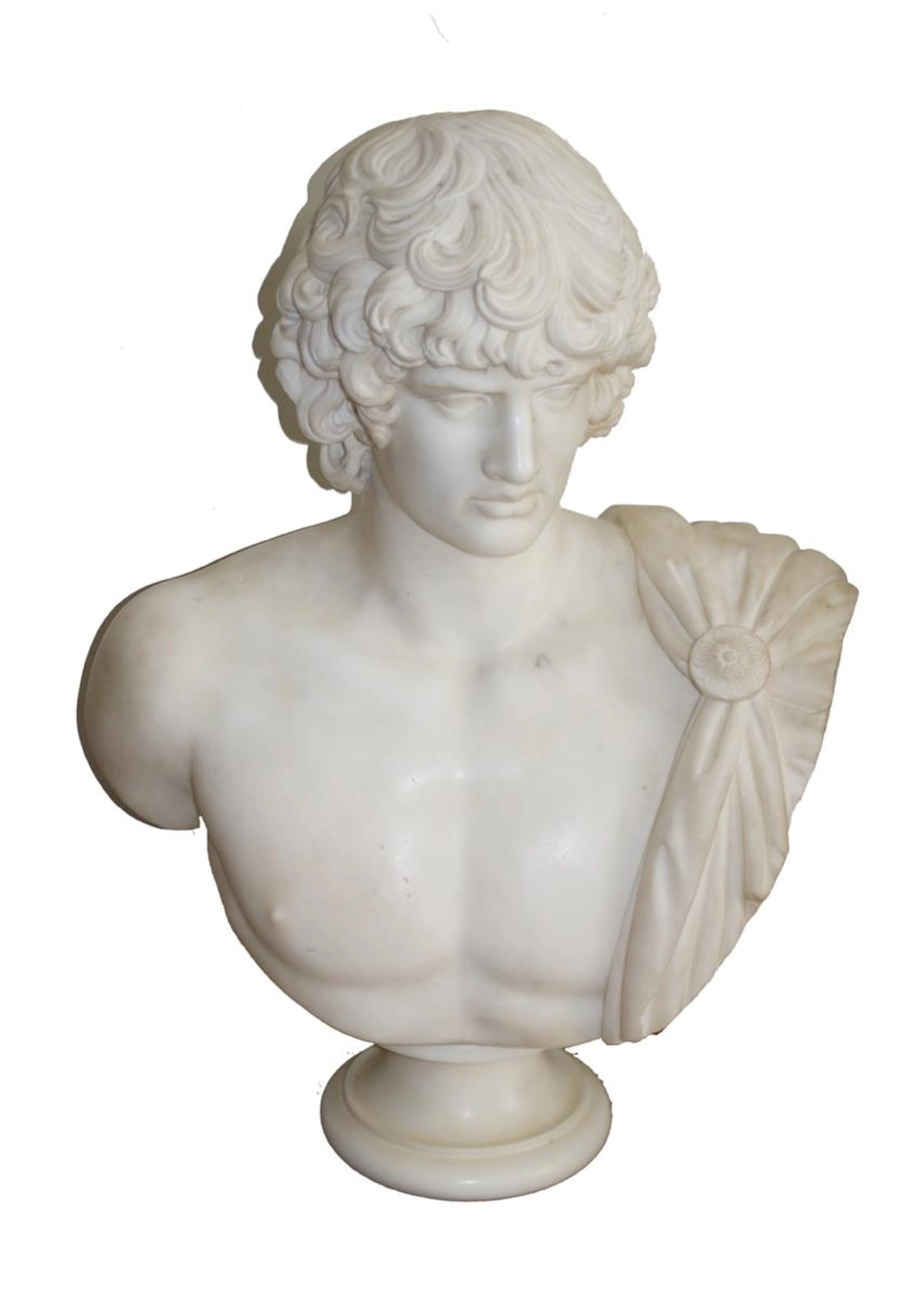 Antinous. Große Büste des Geliebten von Kaiser Hadrian aus weißem Alabaster