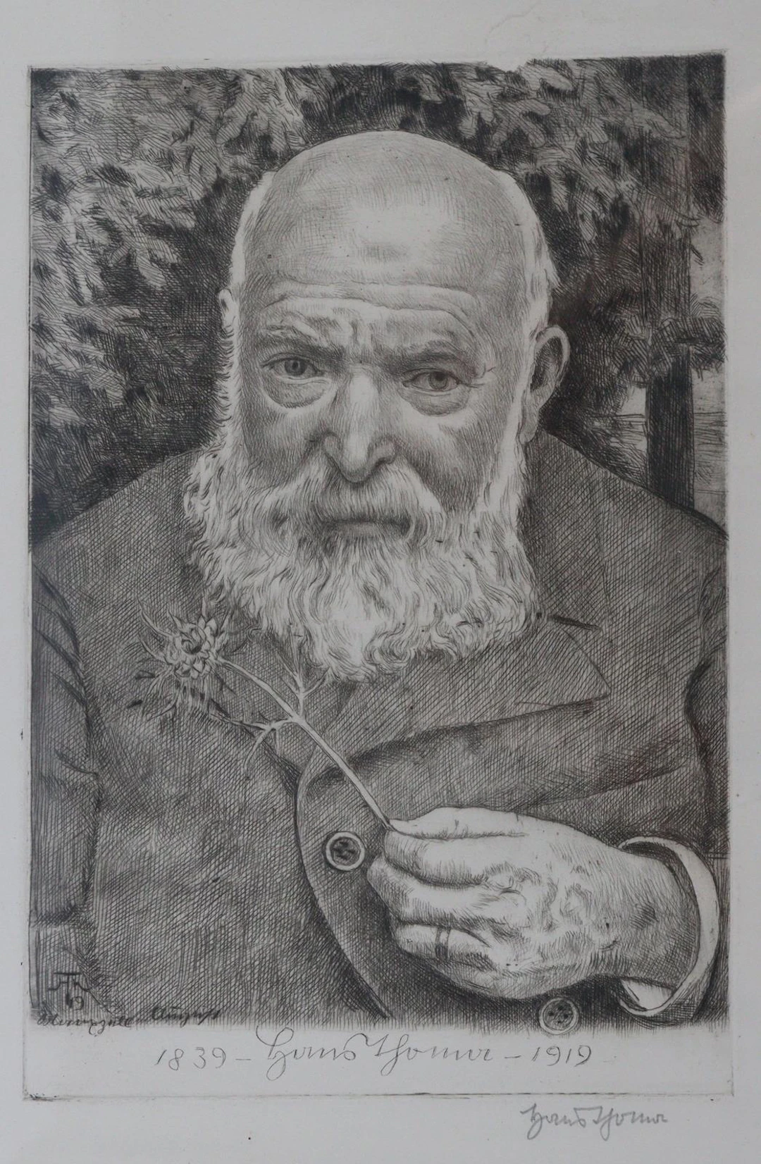 Thoma, Hans (1839 Bernau - 1924 Karlsruhe). Selbstbildnis mit Blume.