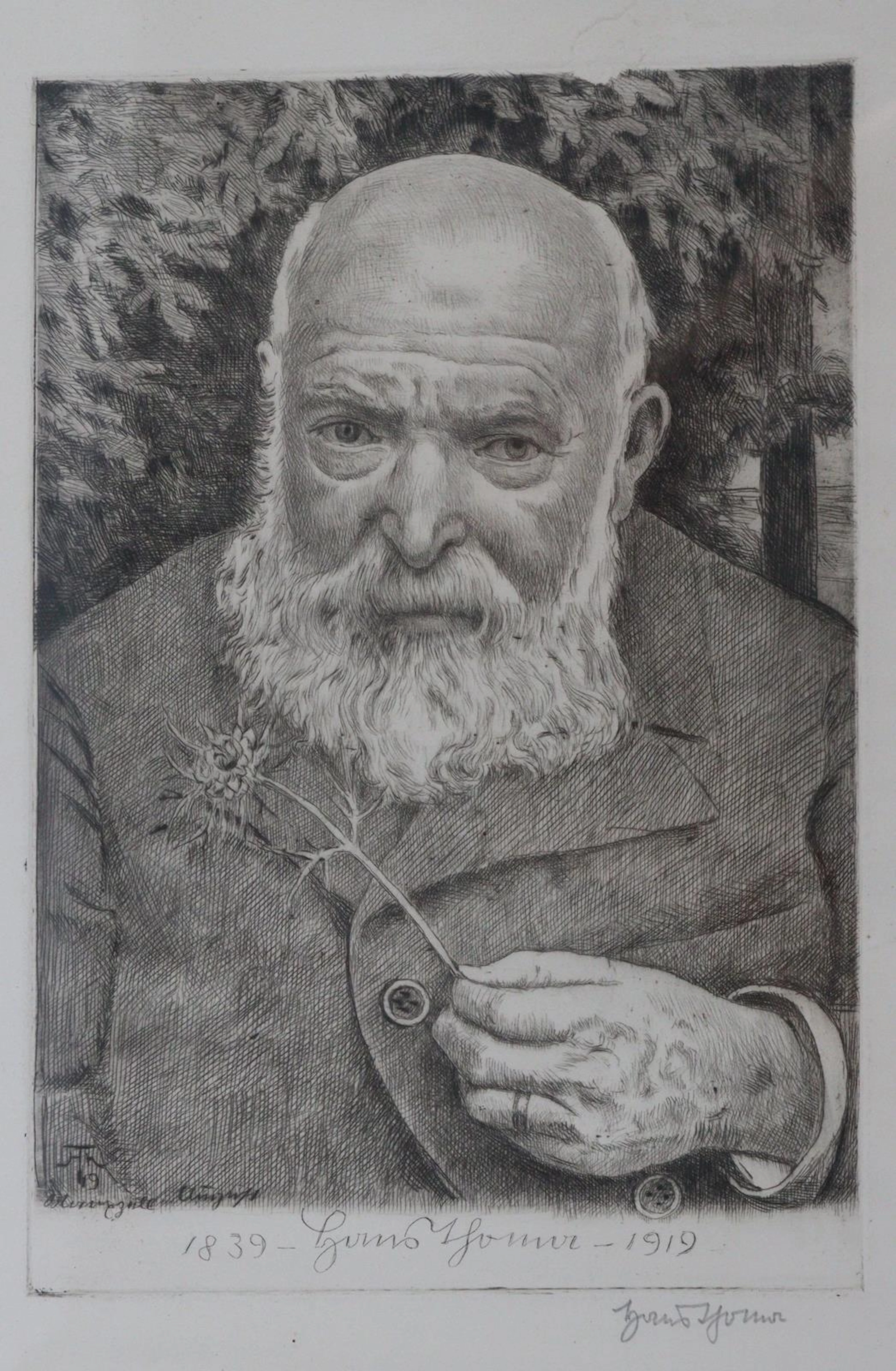 Thoma, Hans (1839 Bernau - 1924 Karlsruhe). Selbstbildnis mit Blume.