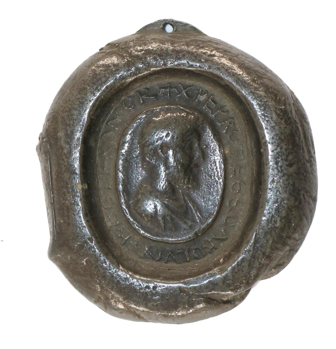 Karl der Grosse, Metallgußplakette mit Kopfbild u. Umschrift. 5