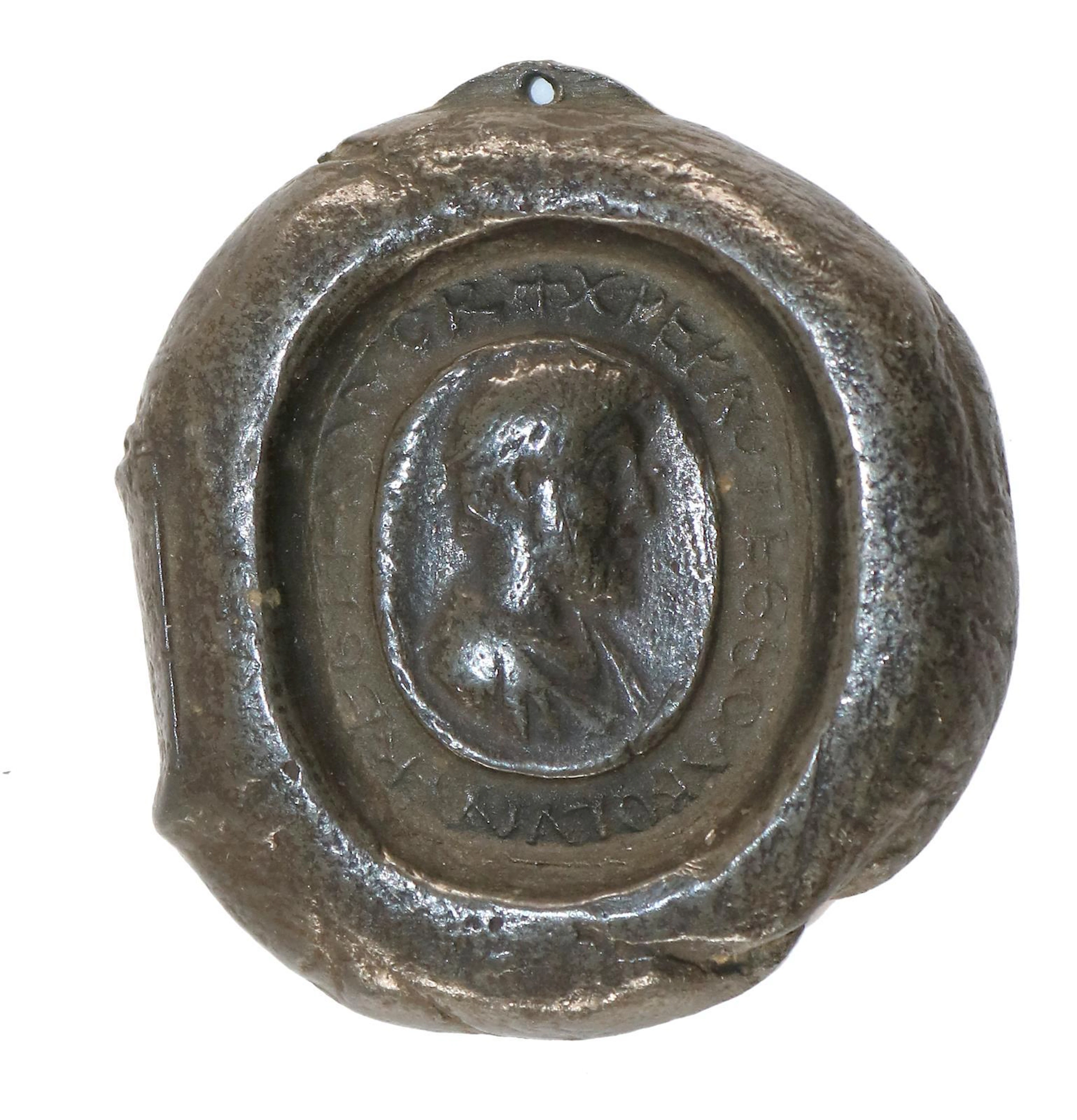 Karl der Grosse, Metallgußplakette mit Kopfbild u. Umschrift. 5