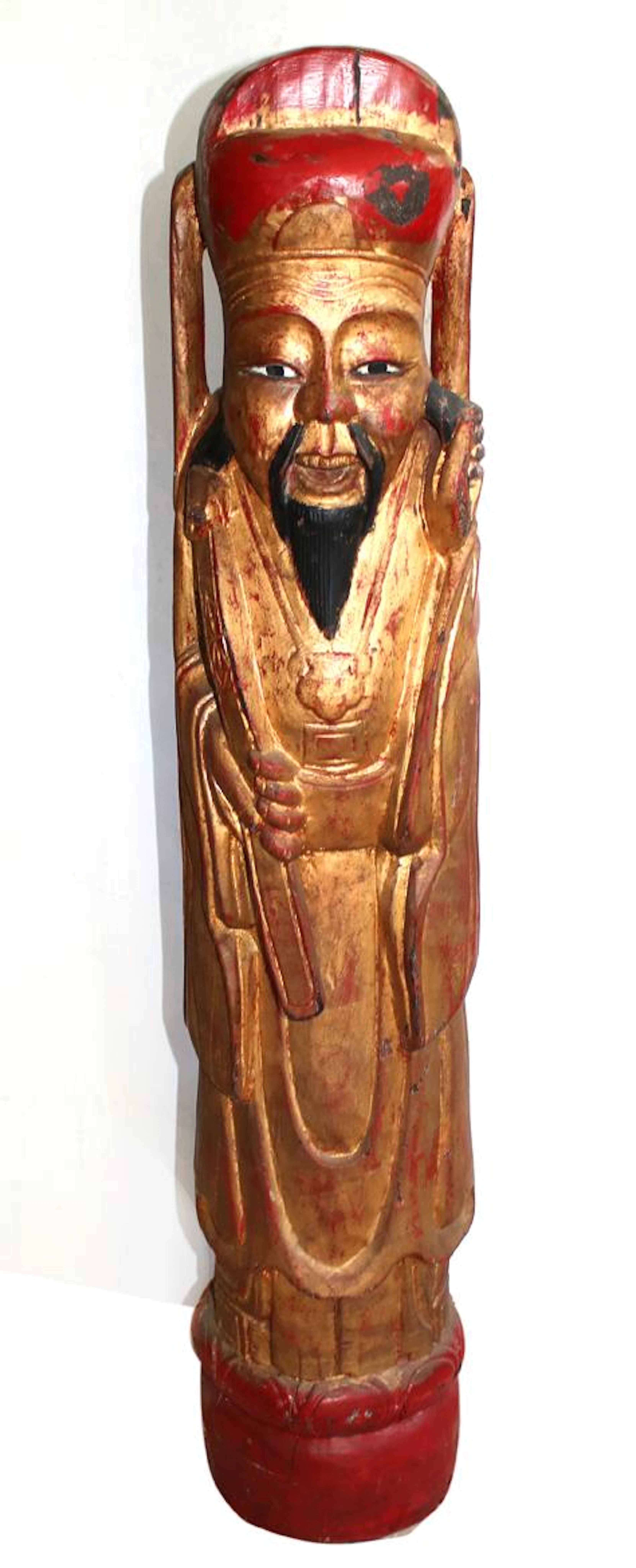 Shou Lao. Chinesische Holzfigur mit Farbfassung