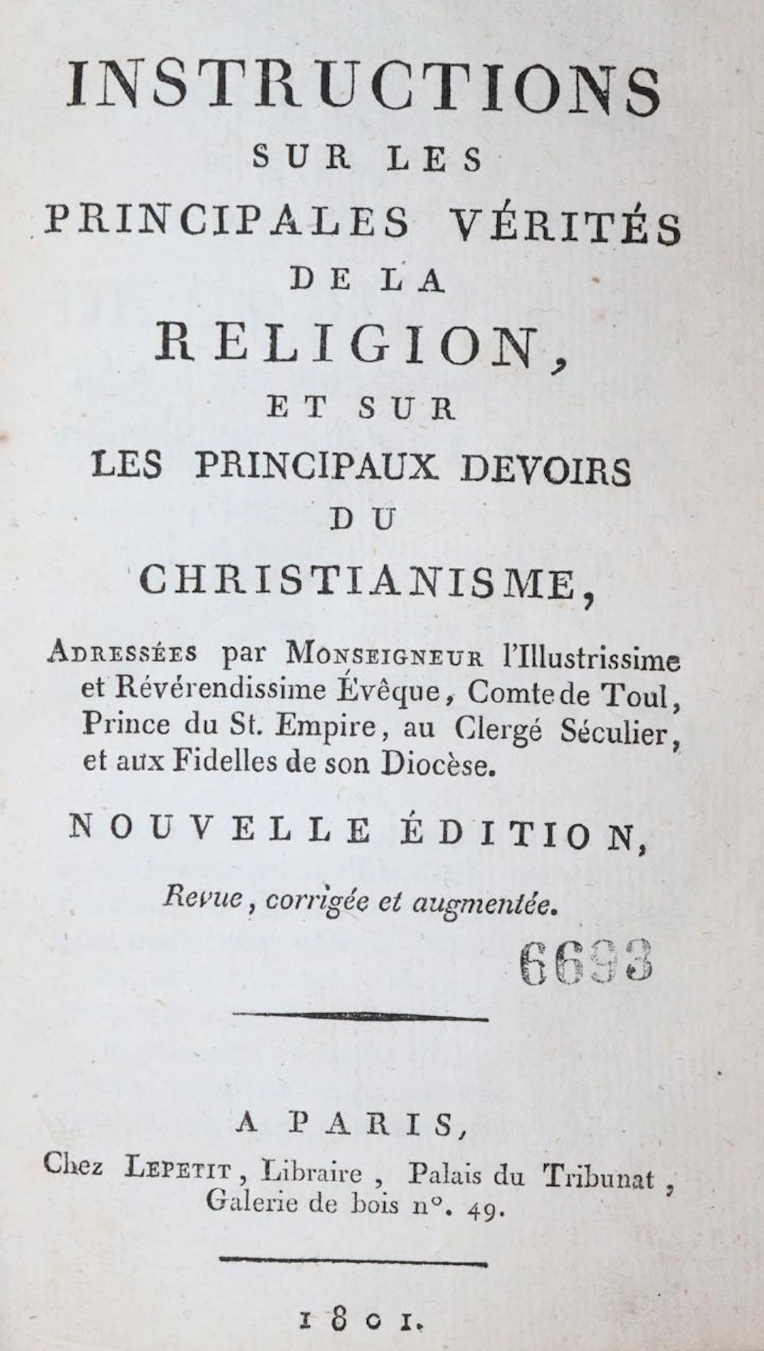 (Humbert,P.H.). Instructions sur les principales verites de la religion