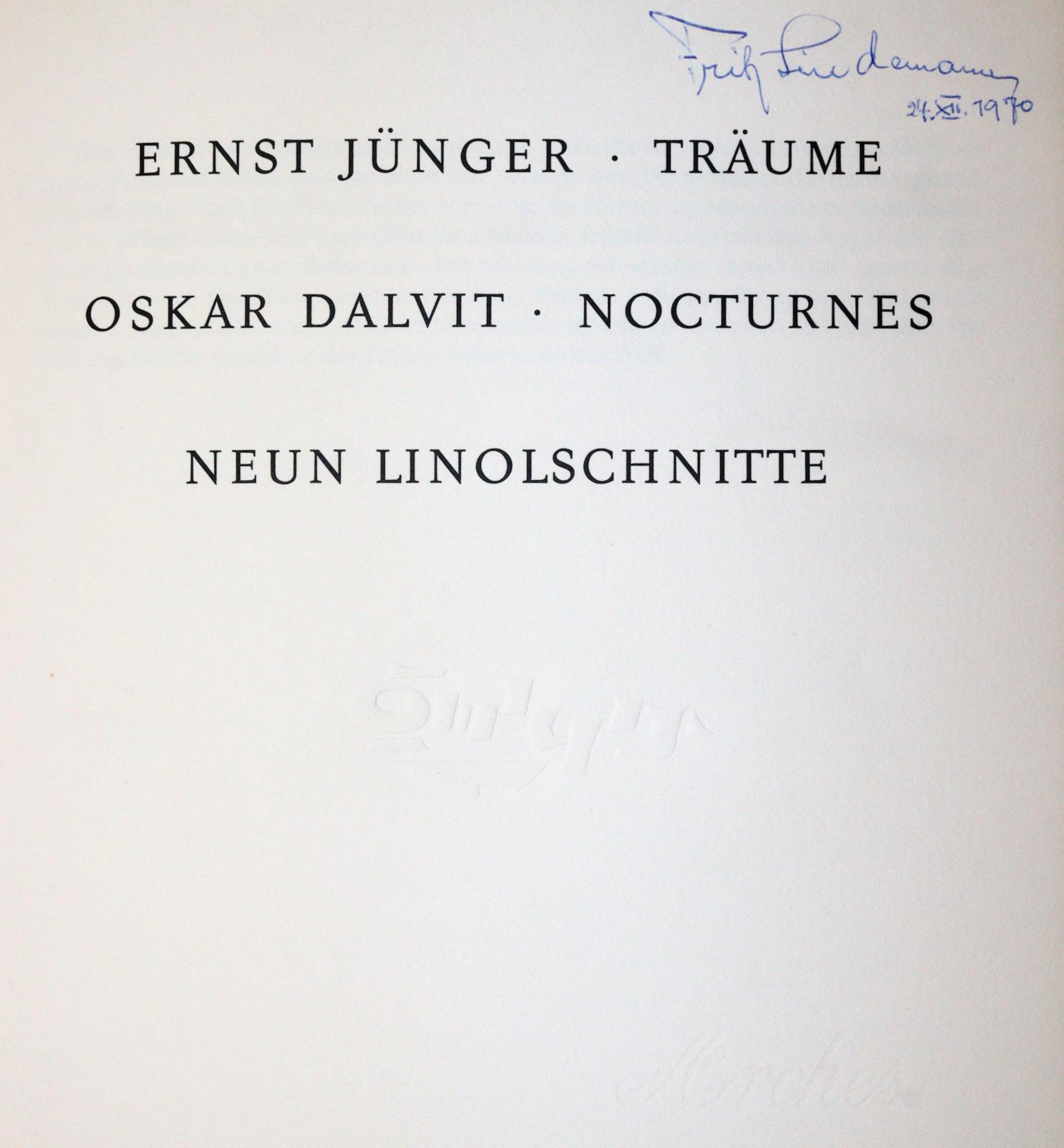 Jünger,E. Träume. Nocturnes. (Arbon 1970). Kl.4°. Mit 9 (8 auf schwarzen
