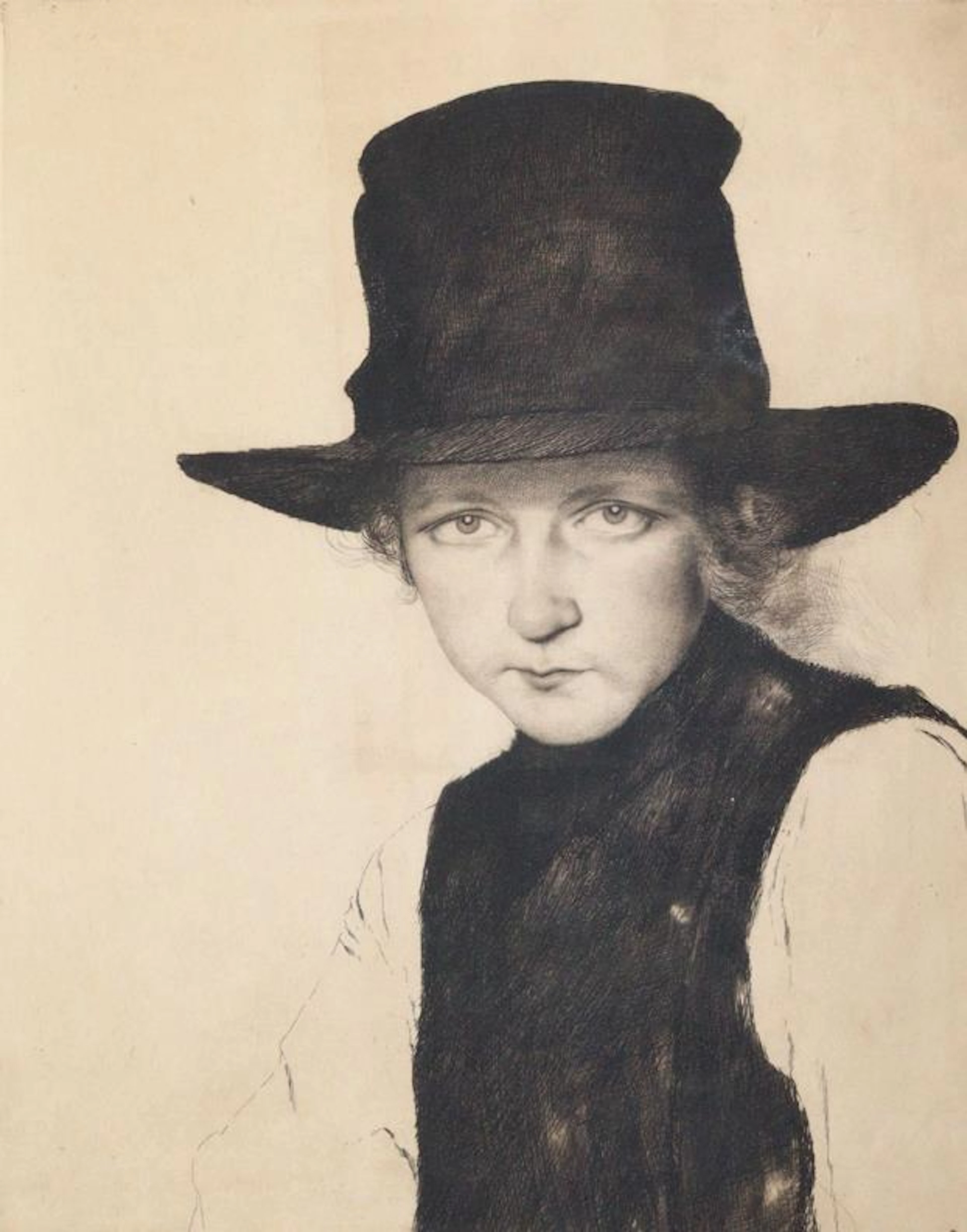 Uhl, Joseph (1877 New York - Bergen 1945). Mädchen mit hohem Hut.