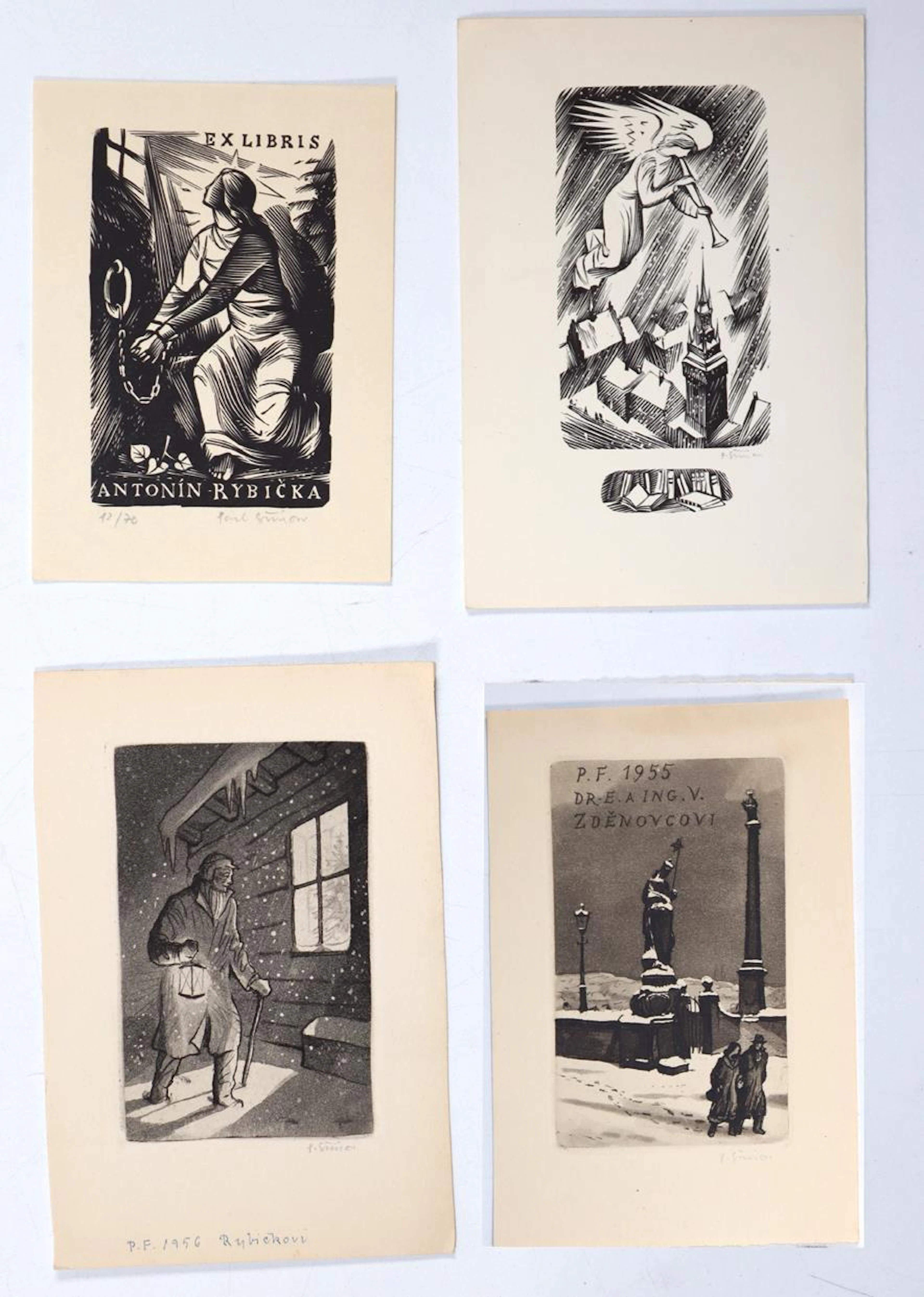 Simon, Pavel (1920-1958). Sammlung von 18 Exlibris in versch. Formaten