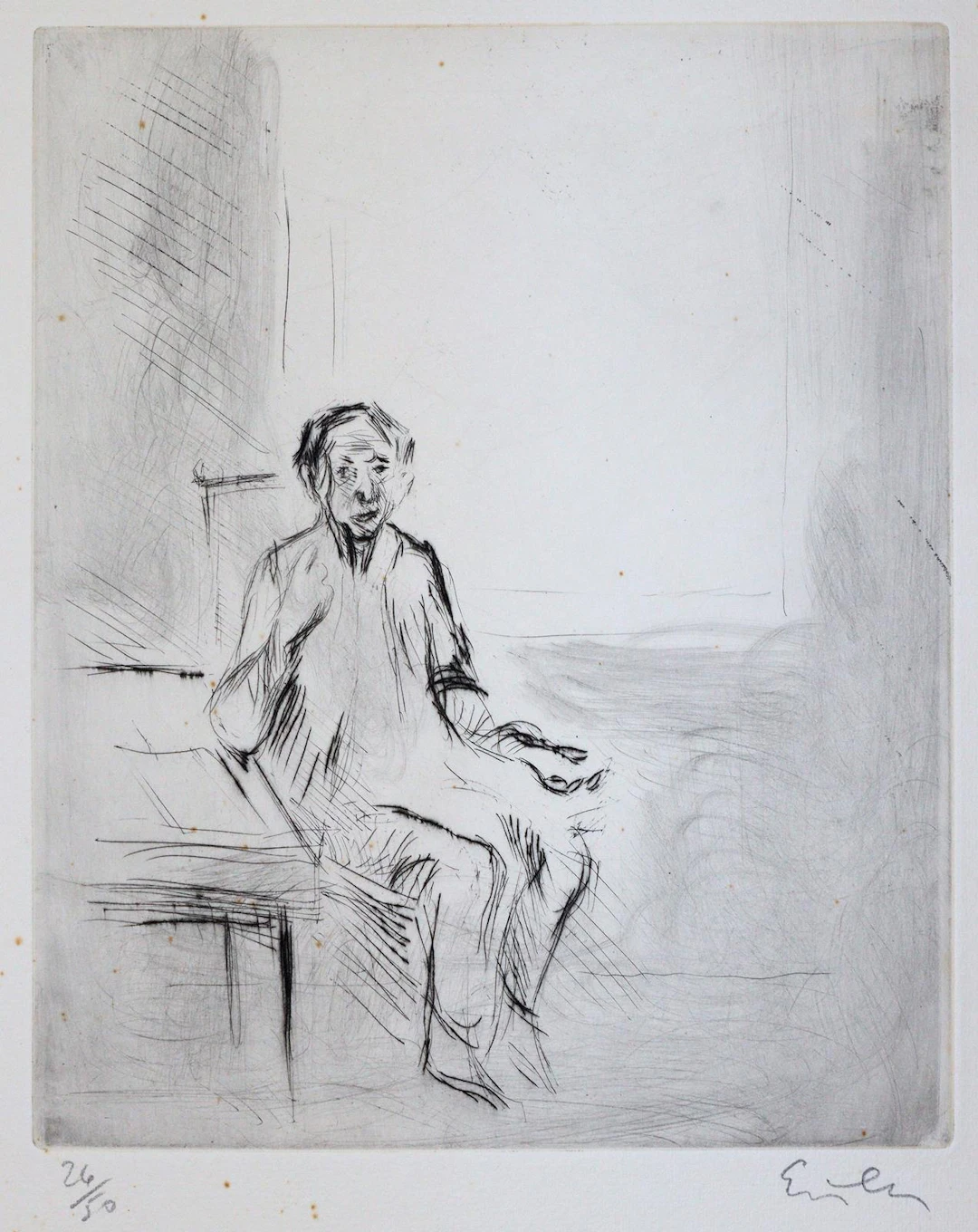 Eisler, Georg (1928 Wien 1998). Portrait von Georg Lukßcs am Fenster. Radierung