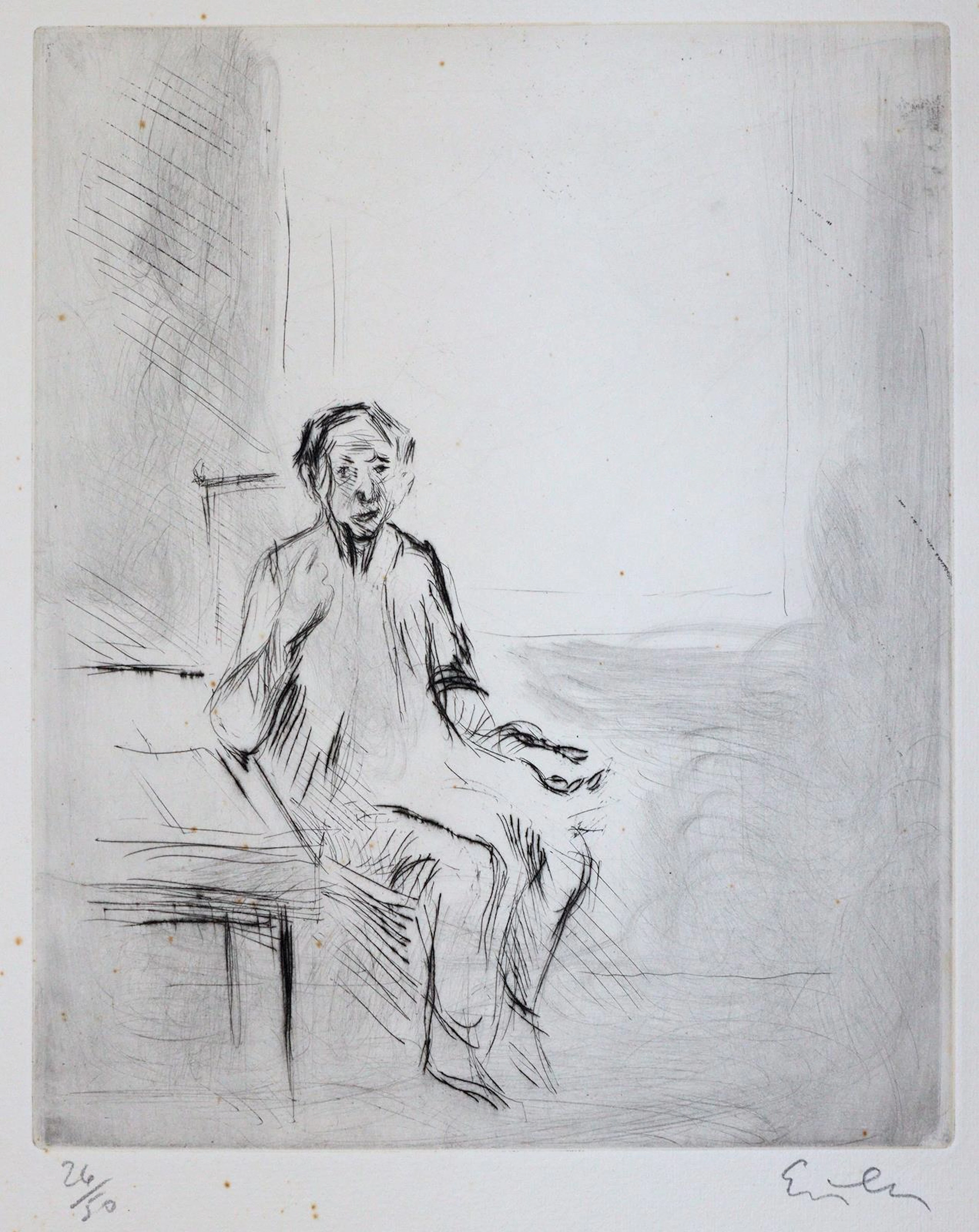 Eisler, Georg (1928 Wien 1998). Portrait von Georg Lukßcs am Fenster. Radierung