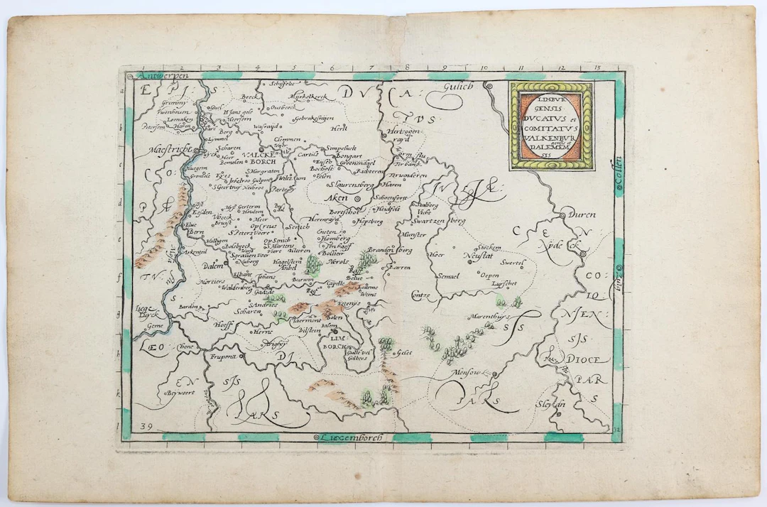 Limburg. Teilkolor. Kupferstichkarte aus "Itinerarium Orbis Christiani".