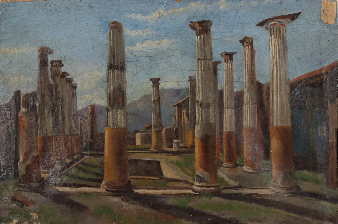 Pompei. Atrium. Mit einer mit der Trikolore geschmückten Säule. Öl