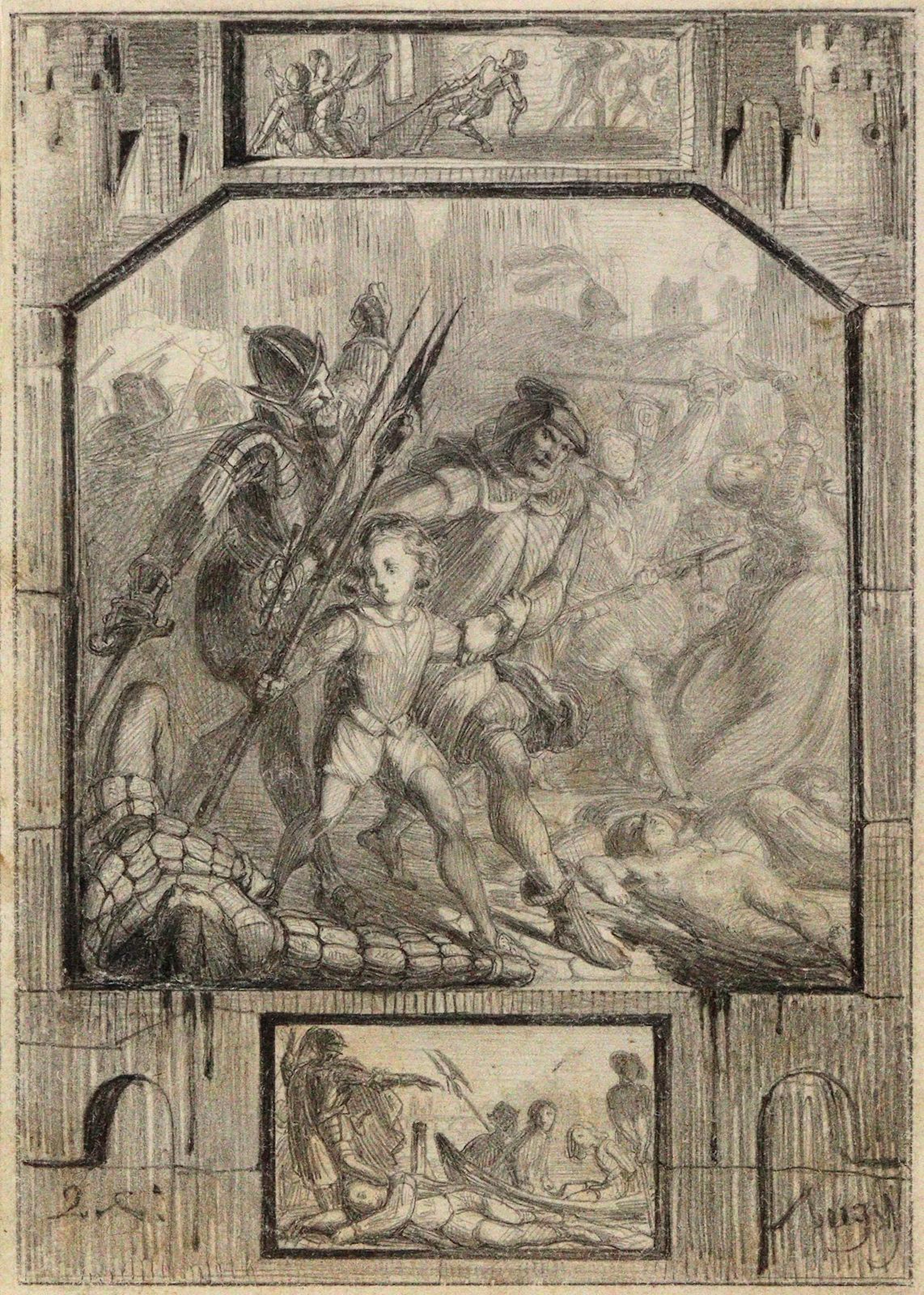 Mayer, Carl (1798 Nürnberg 1868). 4 Bll. Handzeichnungen (1851). Bleistift