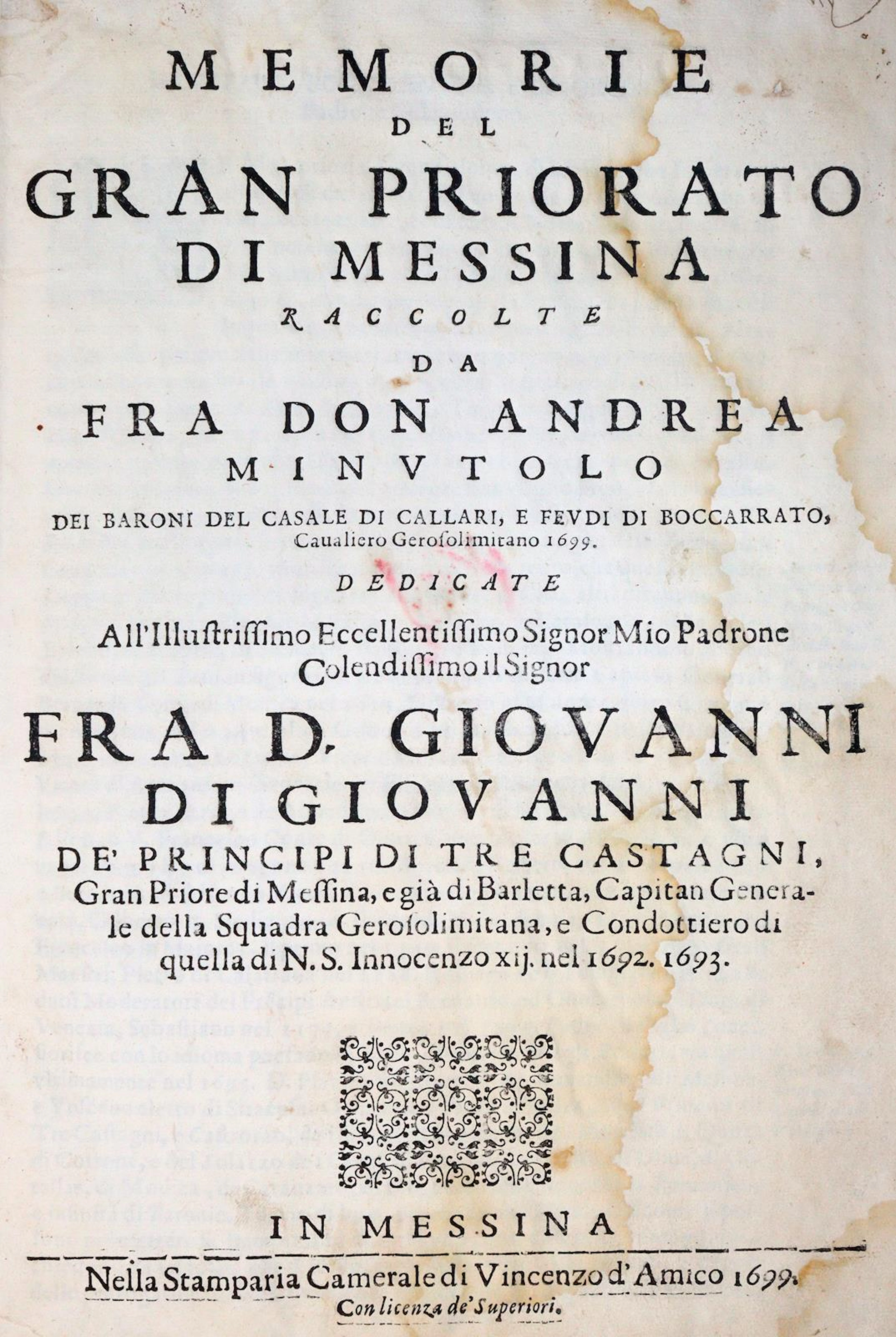 Minutolo,A. Memorie del Gran Priorato di Messina... Messina