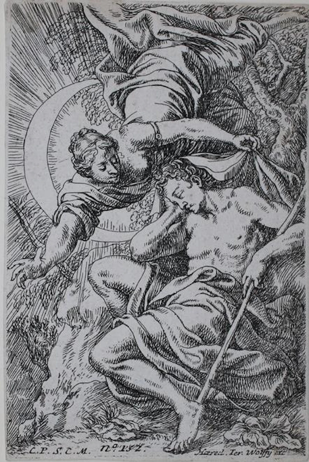Umbach, Jonas (1624 Augsburg 1693). Diana und Endymion. Radierung auf Bütten