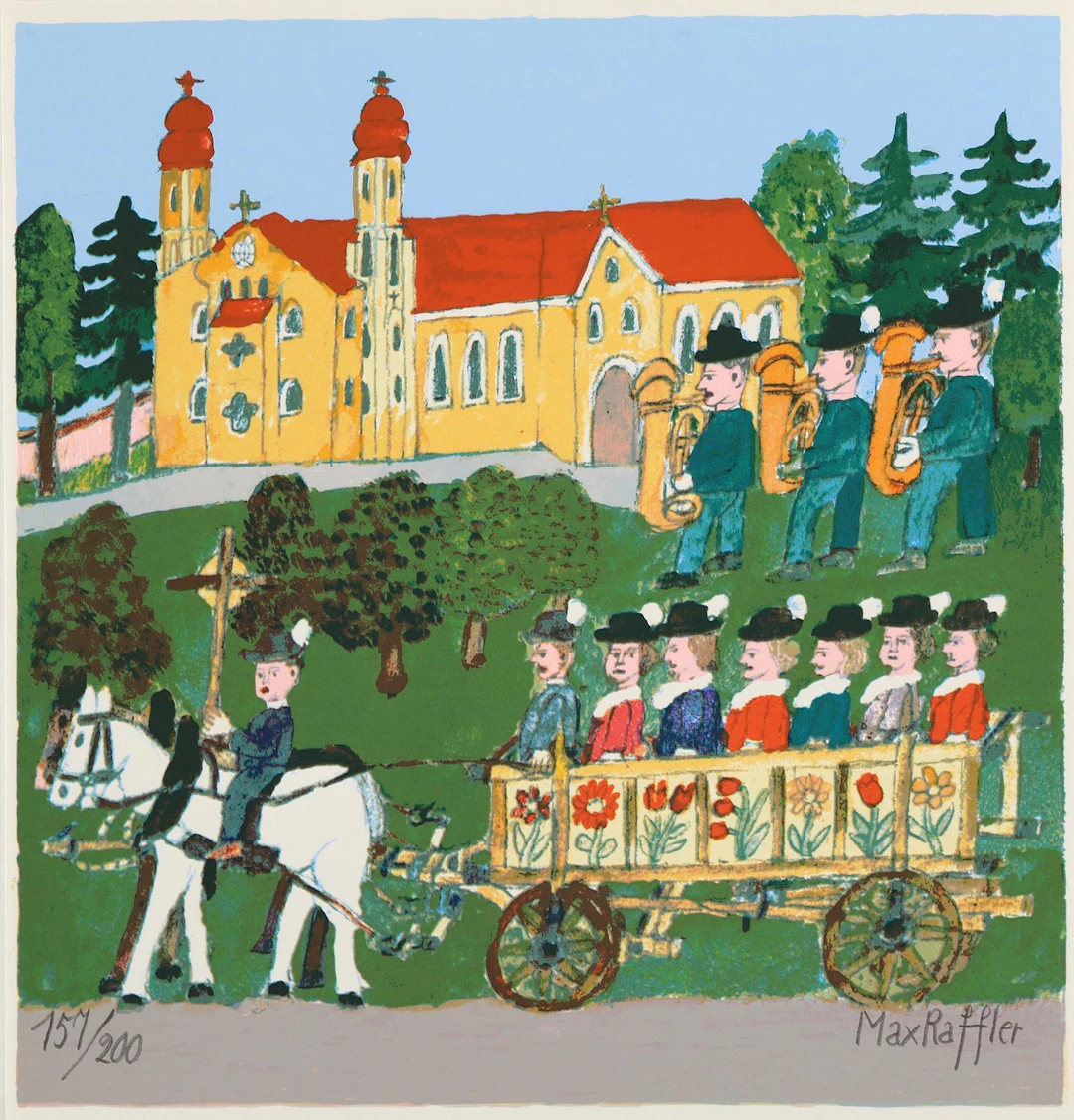 Raffler, Max (1902 Greifenberg 1988). Leonhardifahrt in Tölz. Serigraphie.
