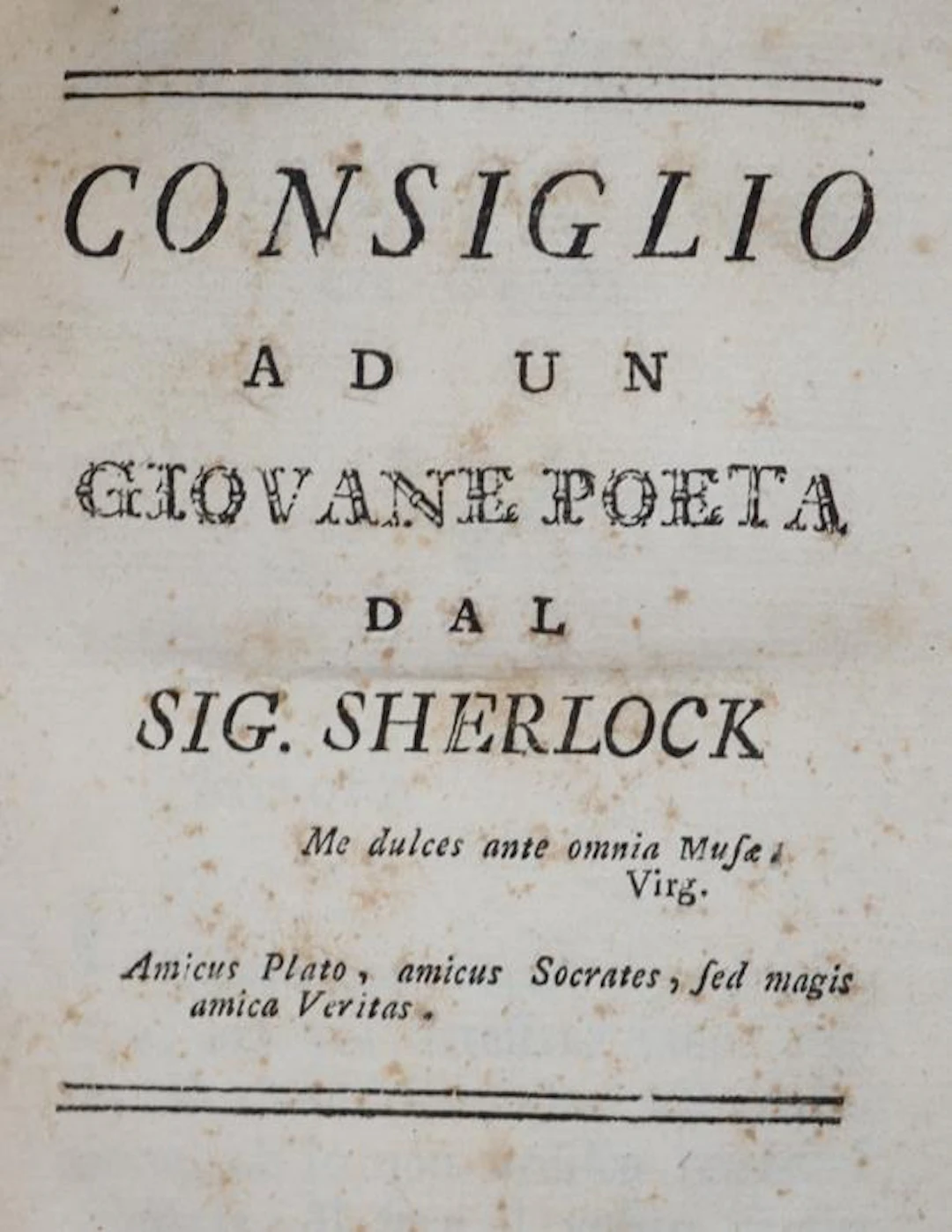Sherlock,(M.). Consiglio ad un giovane poeta. O.O.