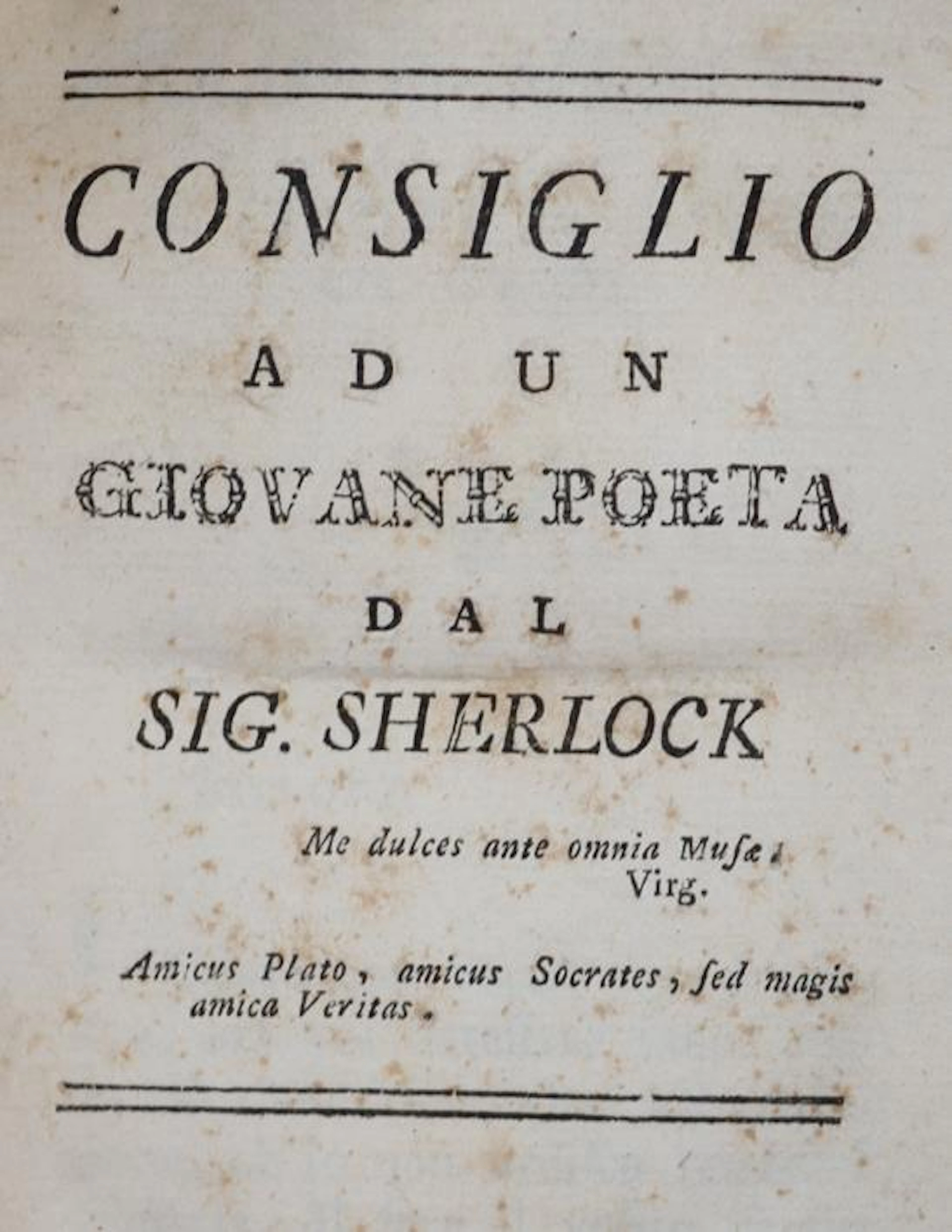 Sherlock,(M.). Consiglio ad un giovane poeta. O.O.