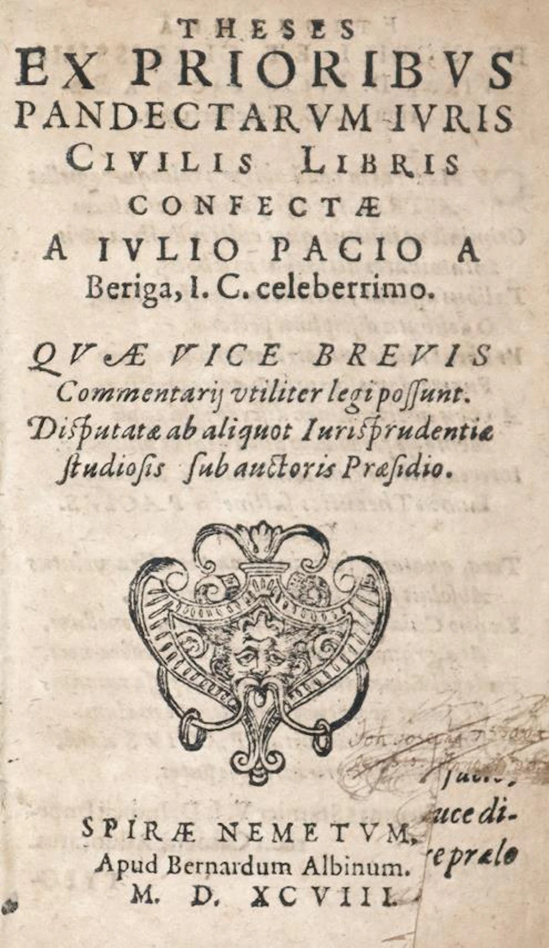 Pace,G. Theses ex prioribus pandectarum iuris civilis libris. Commentarij