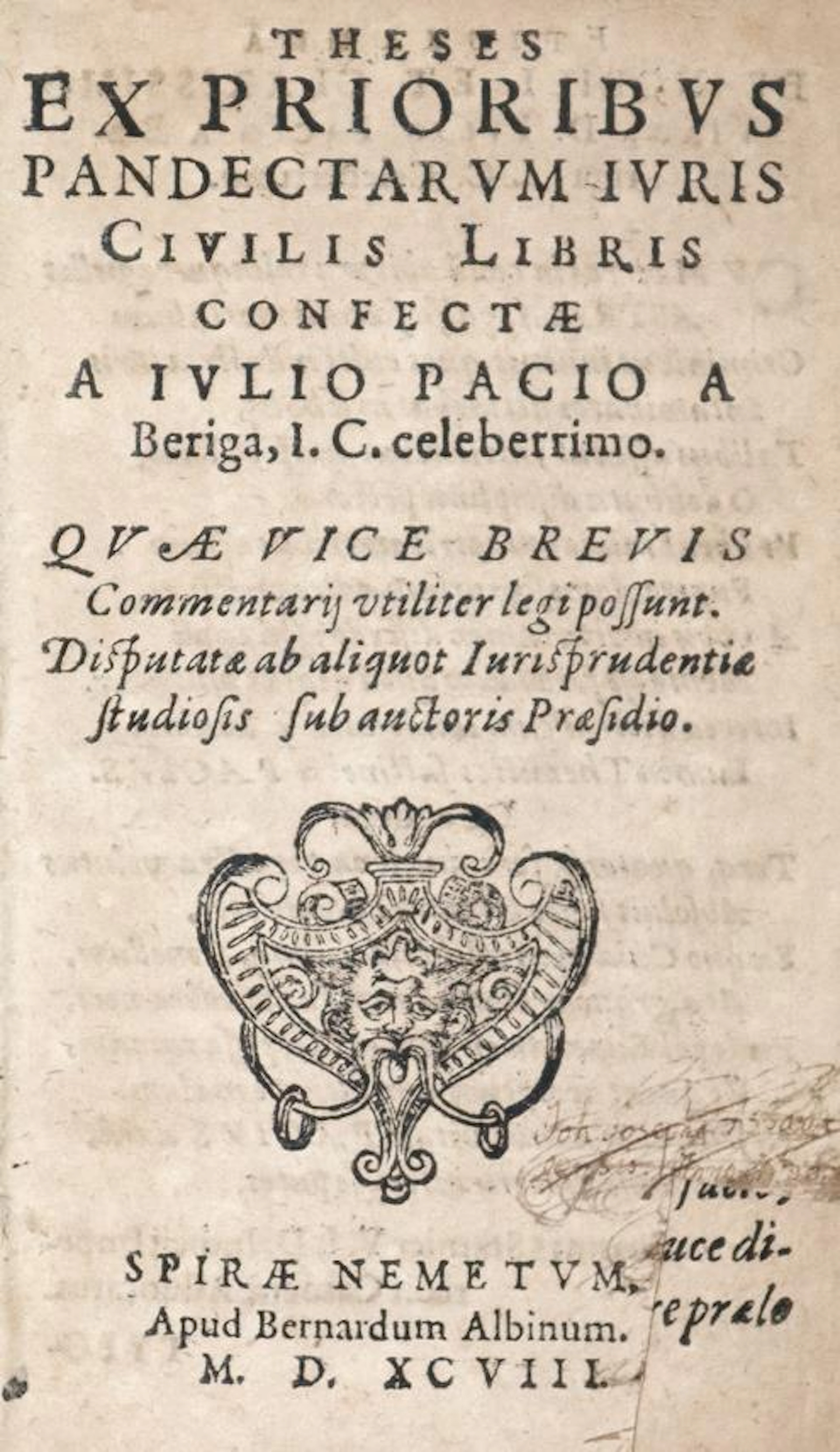 Pace,G. Theses ex prioribus pandectarum iuris civilis libris. Commentarij