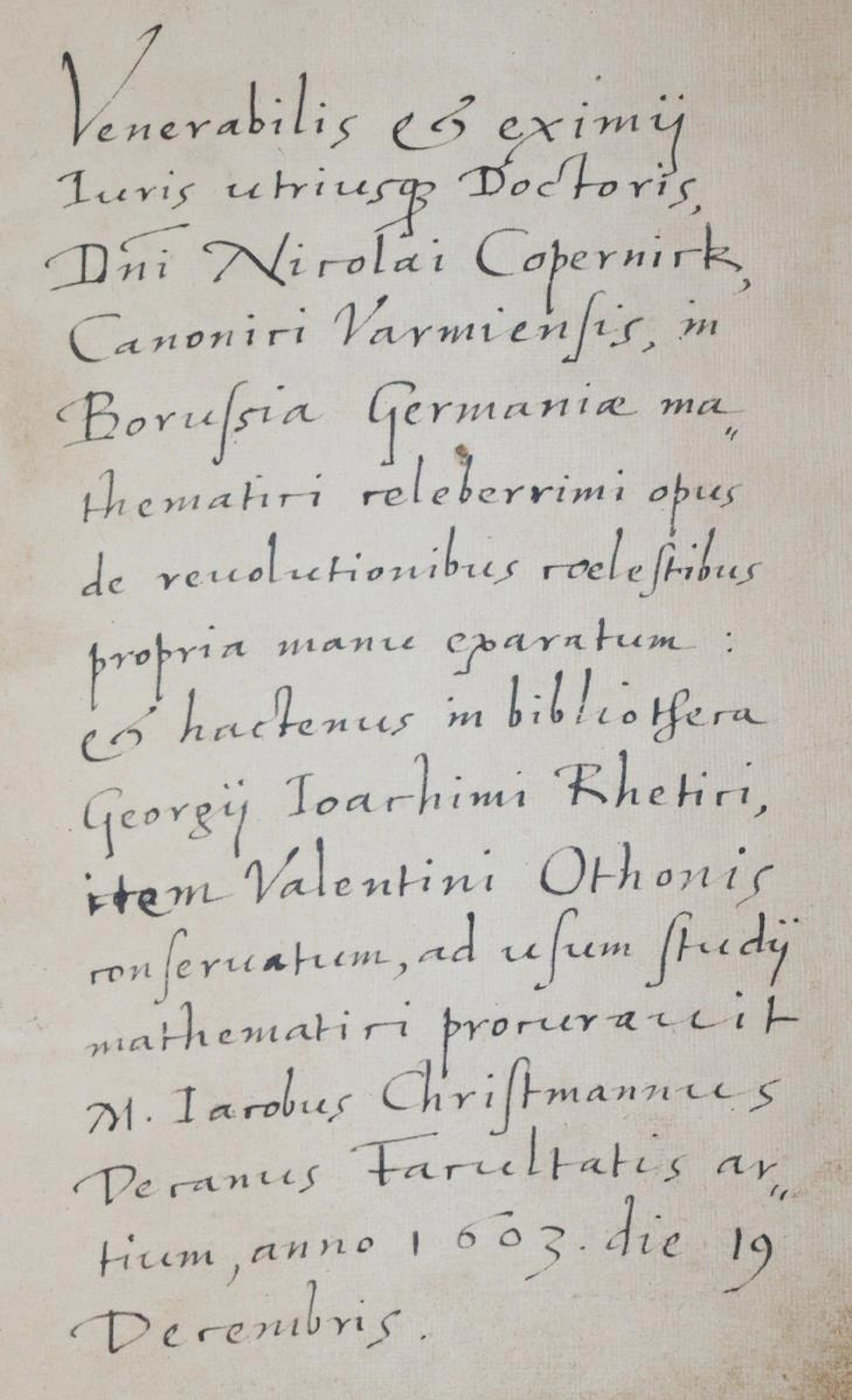 Kopernikus,N. Opus De Revolutionibus Caelestibus manu propria. (=