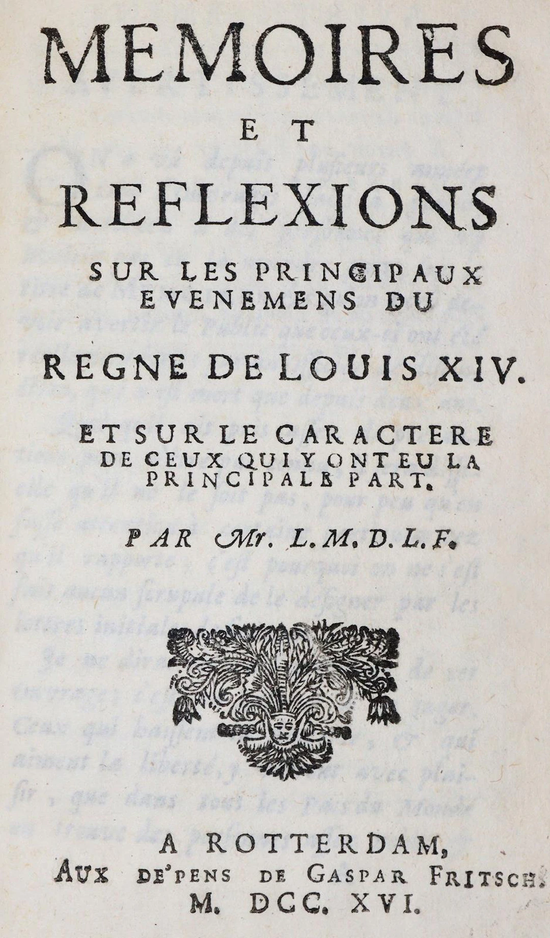 (La Fare,C.A.de). Memoires et reflexions sur les principaux evenemens