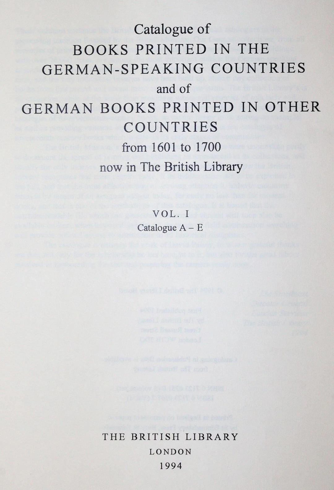 (Paisey,D., Bearb.). Catalogue of Books Printed in the German-Speaking