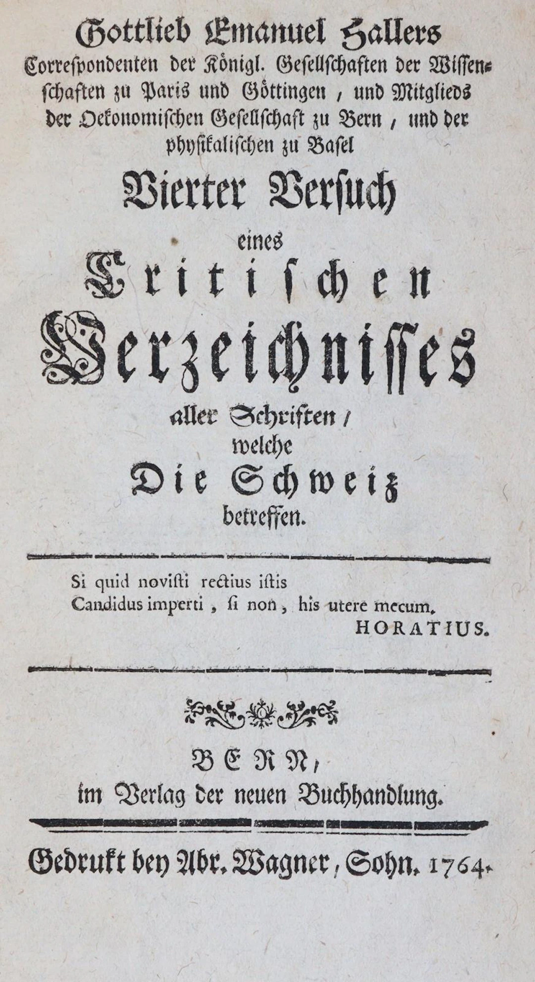 Haller,G.E. Erster (bis Sechster) Versuch eines Critischen Verzeichnisses