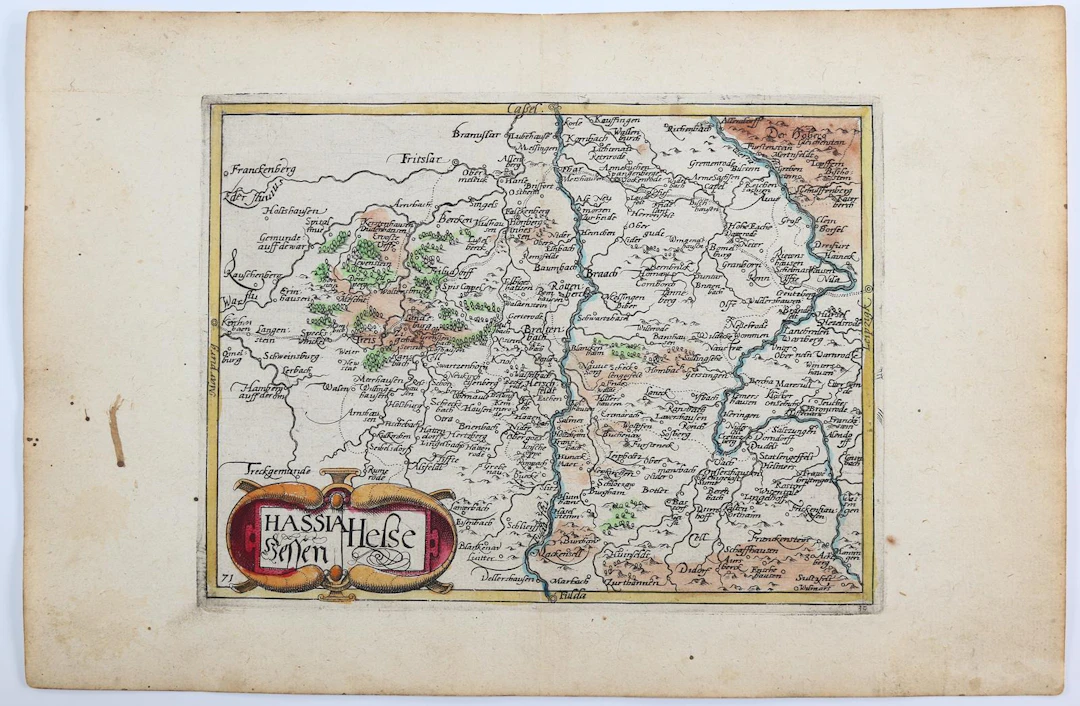 Hessen. Aus "Itinerarium Orbis Christiani". Tls. kolor. Kupferstichkarte
