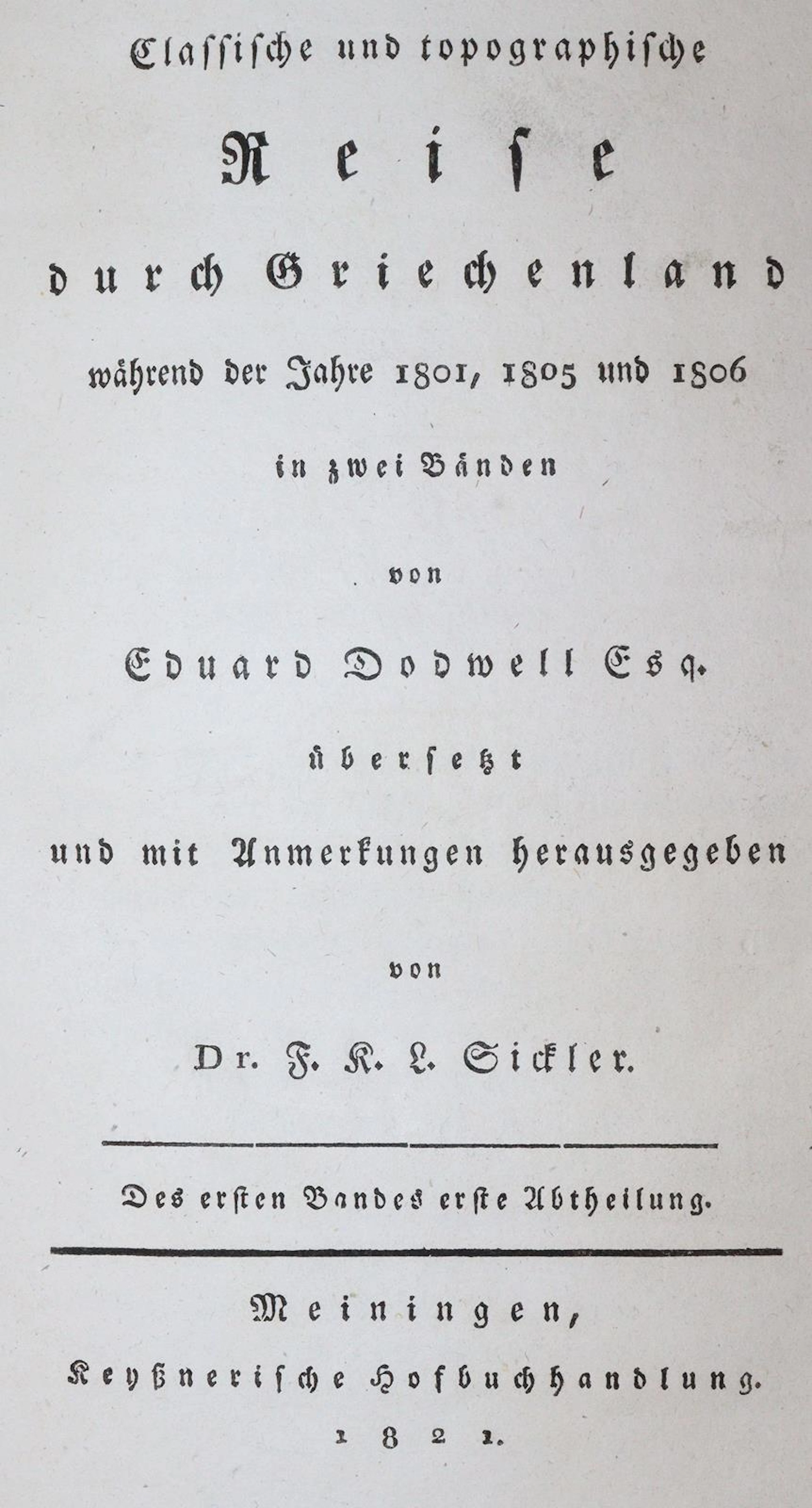 Dodwell,E. Classische und topographische Reise durch Griechenland