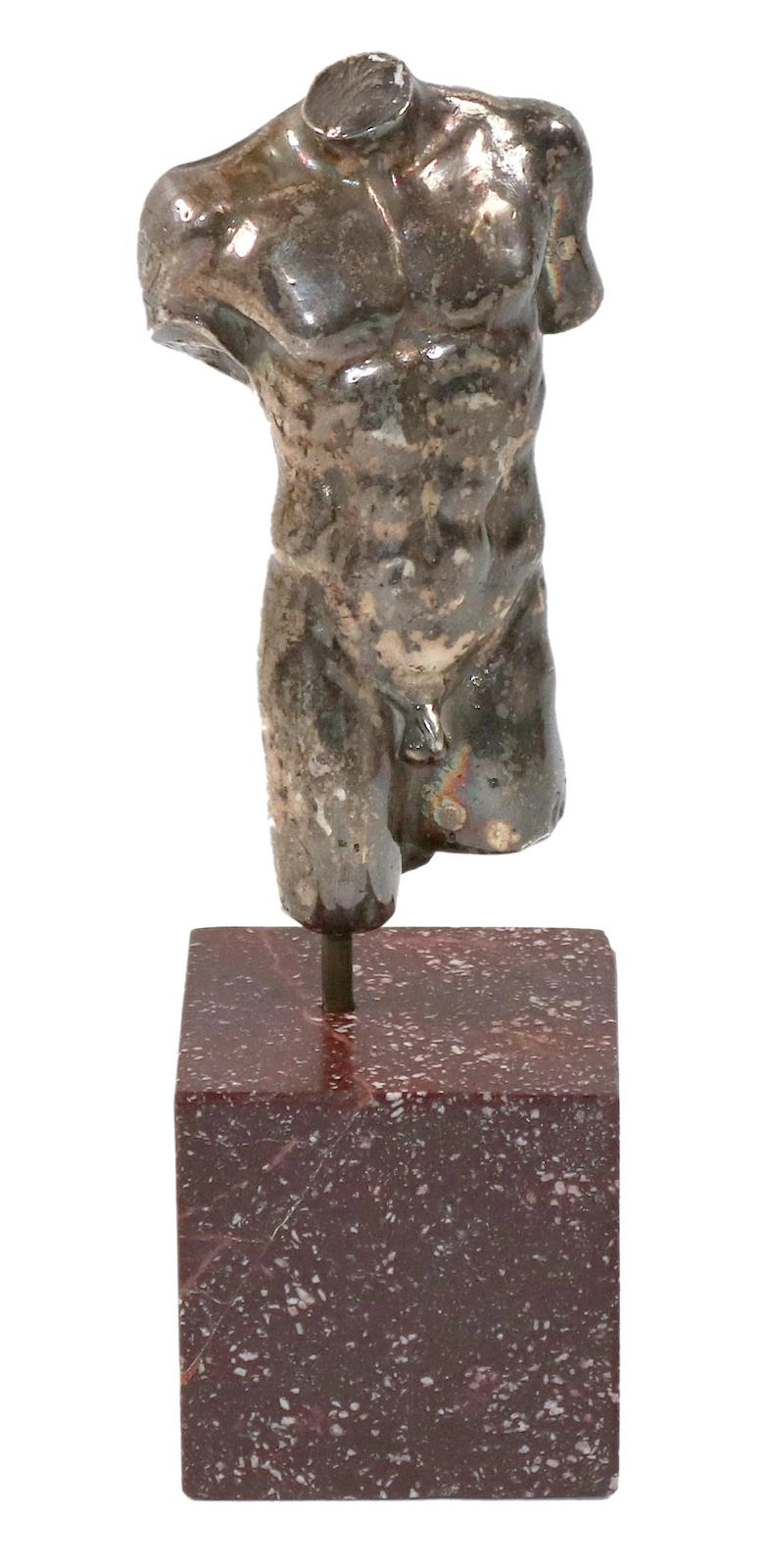 Italien Silbertorso. Männlicher Torso im antikisierten Stil auf Marmorsockel.