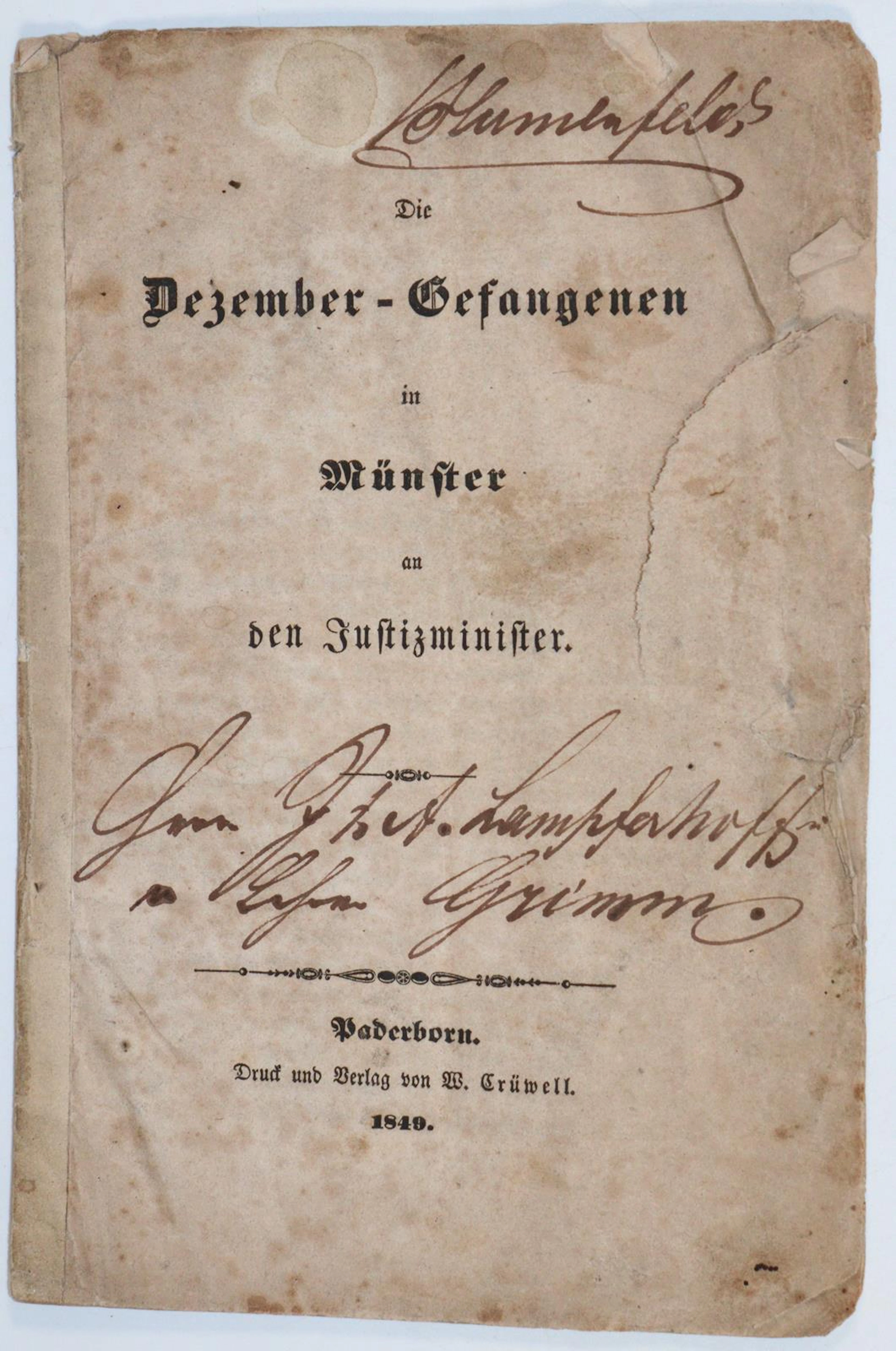 (Löher,F.v.). Die Dezember-Gefangenen in Münster an den Justizminister.