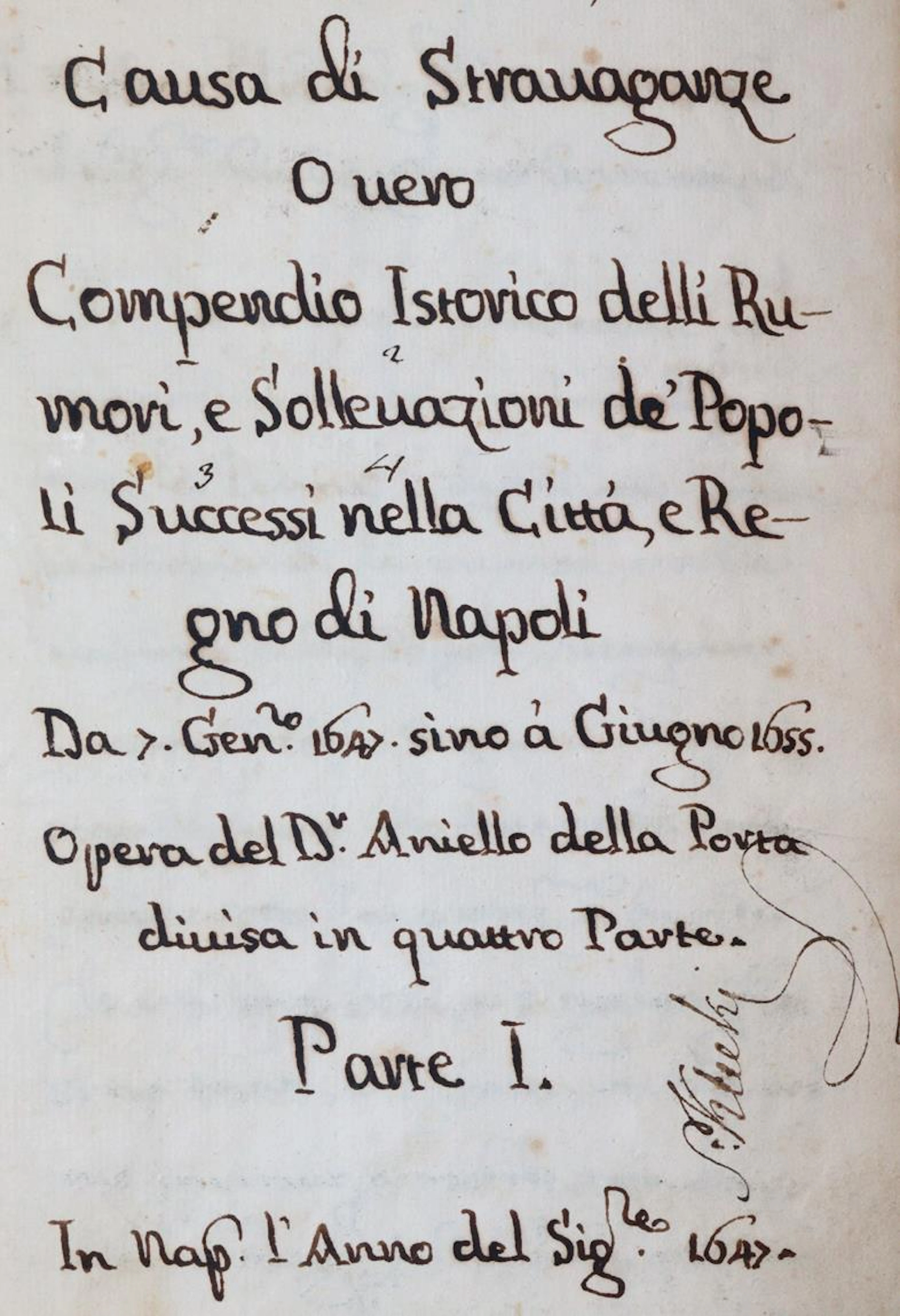 Della Porta,A. Causi di stravaganze o vero compendio istorico delli