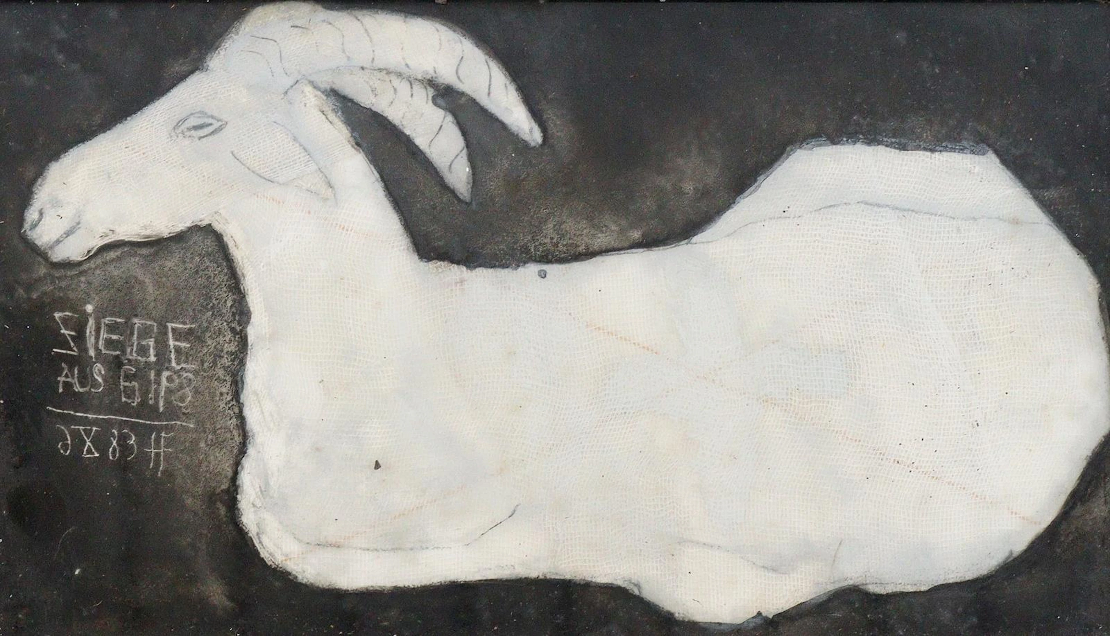 Foerster, Heidi (1932 Singen). Ziege aus Gips. Gips u. Acryl auf Karton