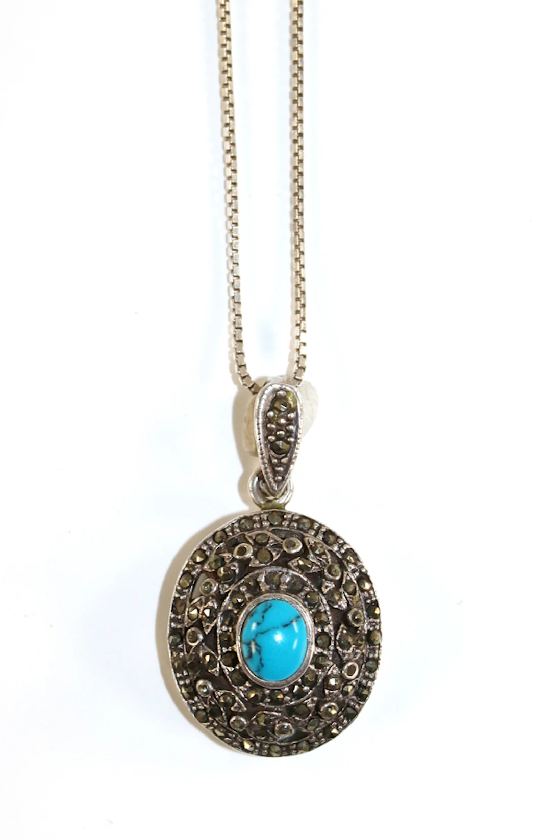 Art Déco Stil Anhänger mit Kette in 925 Sterling Silber