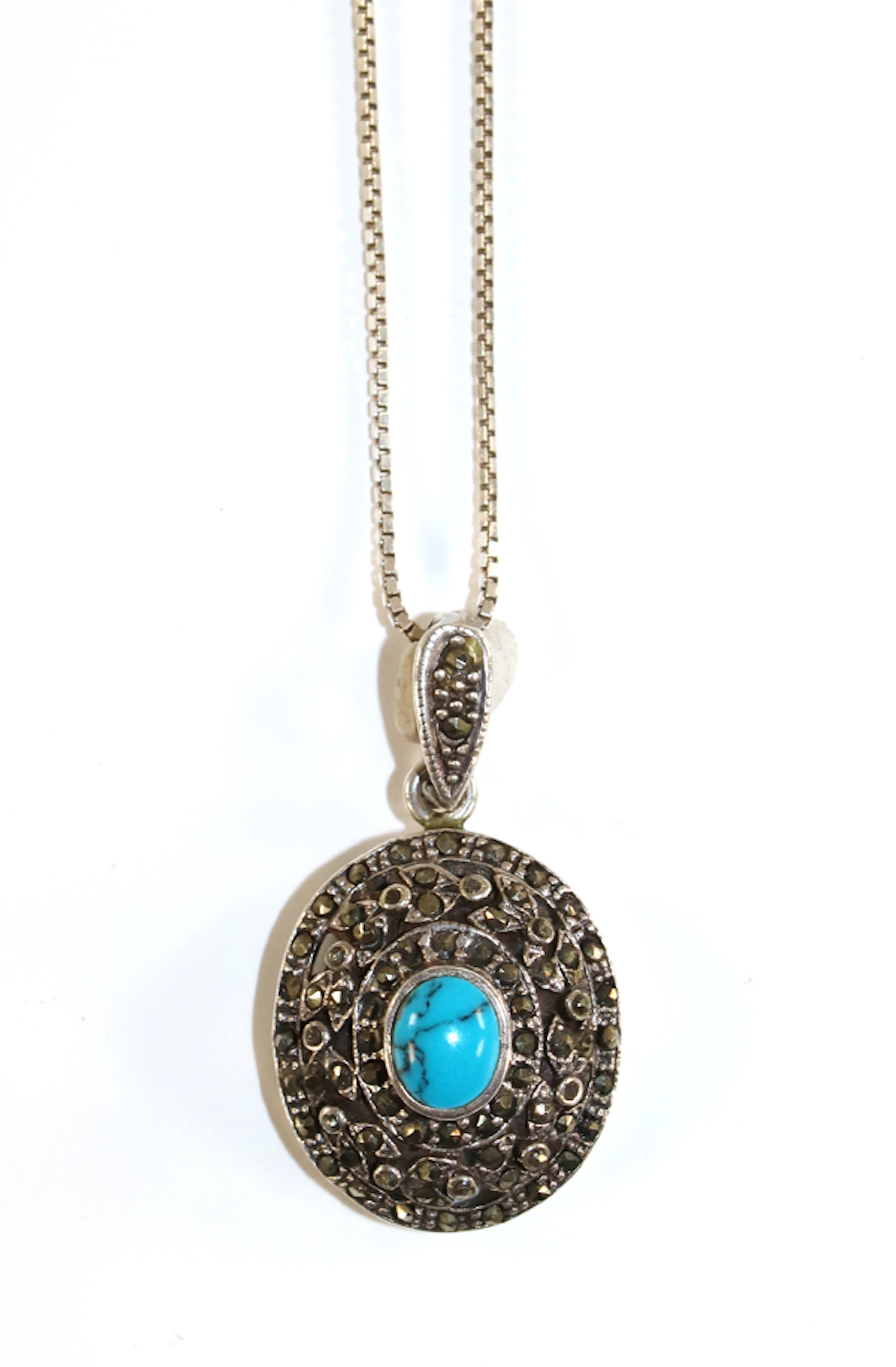Art Déco Stil Anhänger mit Kette in 925 Sterling Silber