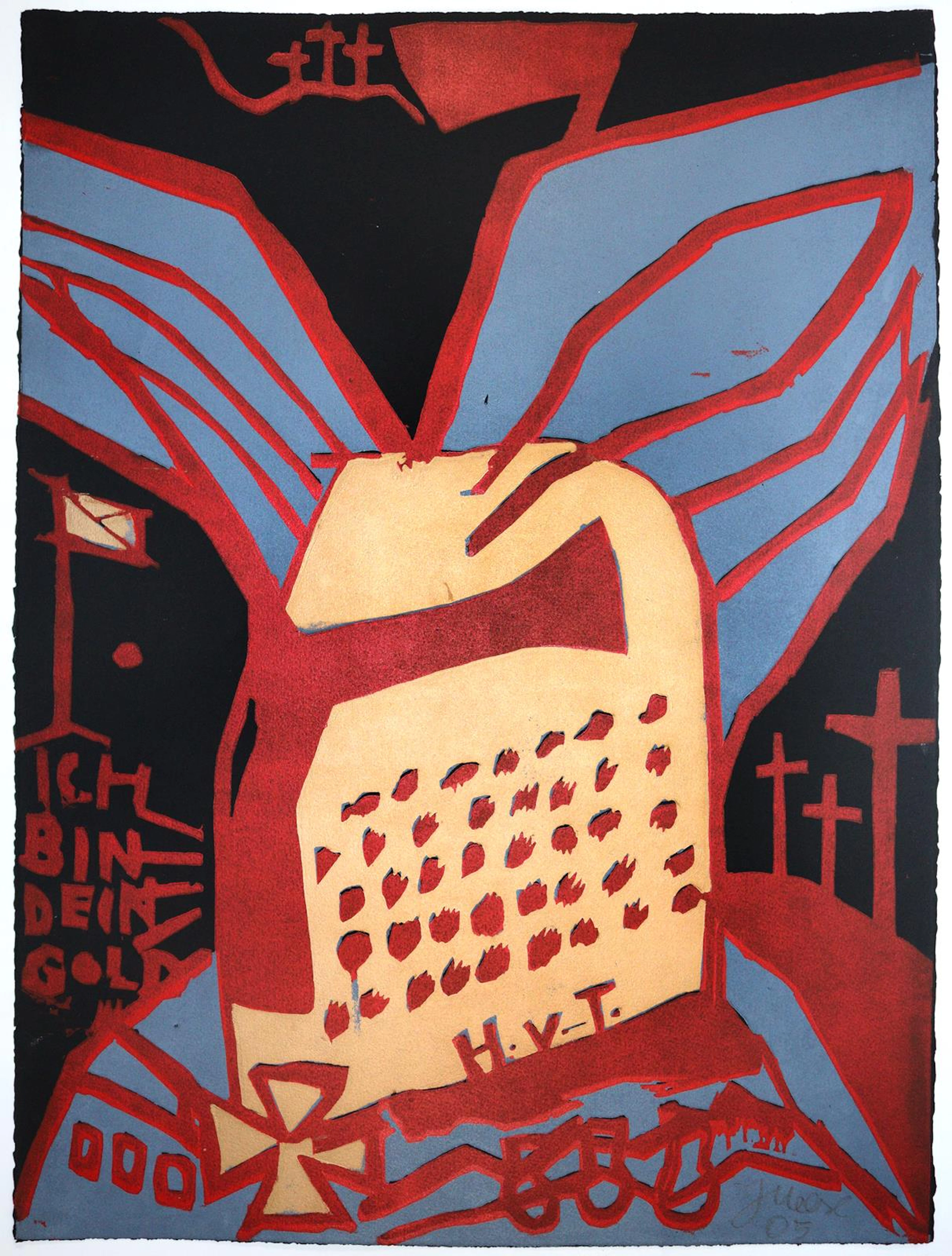 Meese, Jonathan (1970 Tokio). Ich bin dein Gold. Farholzschnitt auf