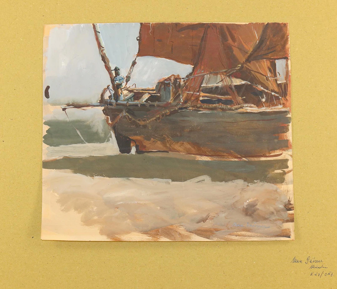 Gaisser, Max (1857 Augsburg - München 1922). Fischerboot. Aquarell