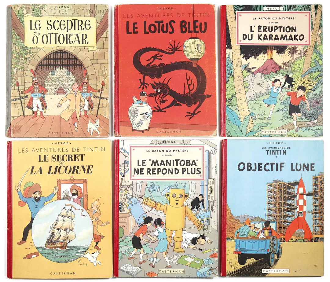 Hergé. Sammlung von 15 Bänden "Tintin". Vlg. Casterman. Überwiegend