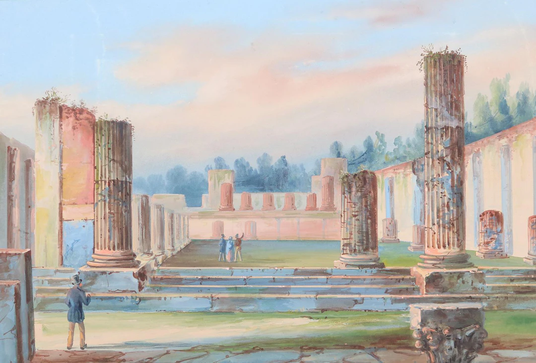 Forum Pompeji. Gouache auf Papier