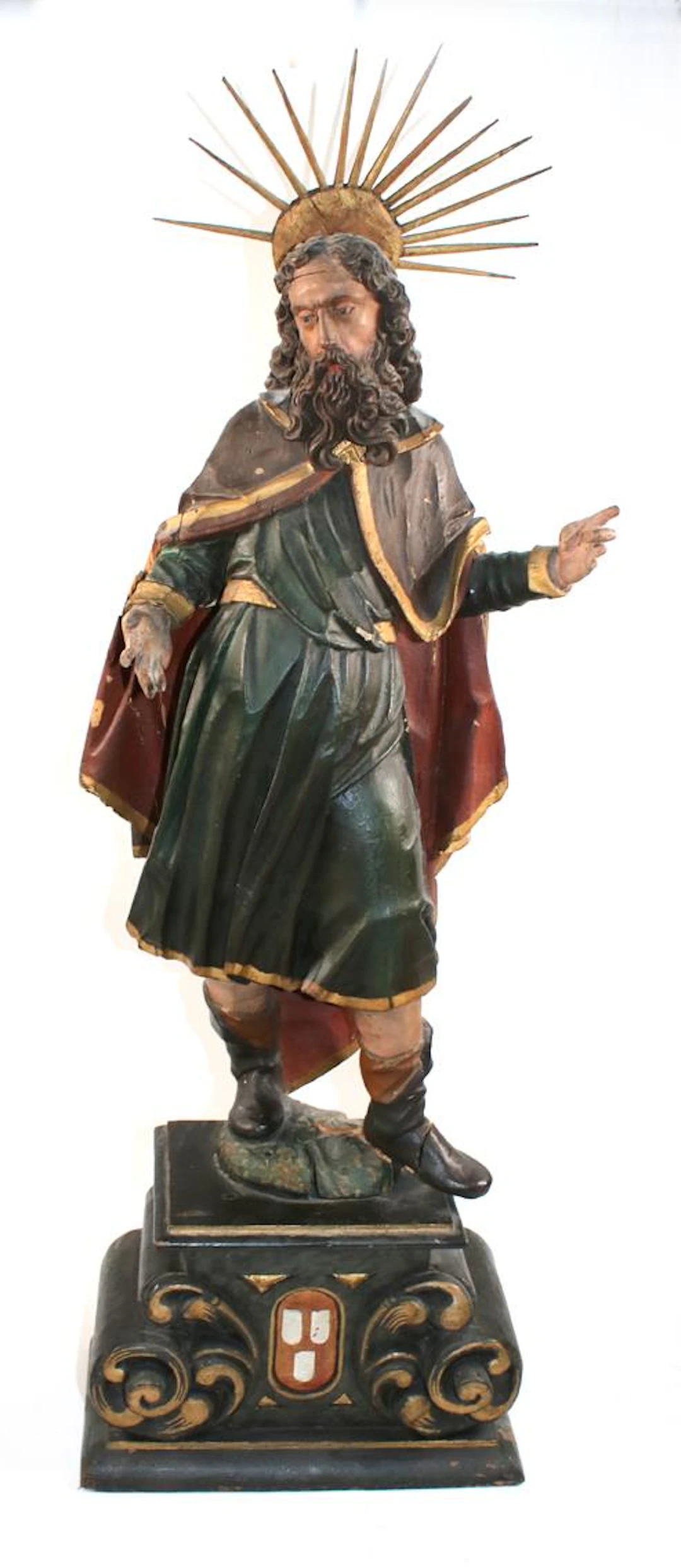Hl. Paulus. Geschnitzte u. gefasste Holzfigur. Längbärtiger Heiliger
