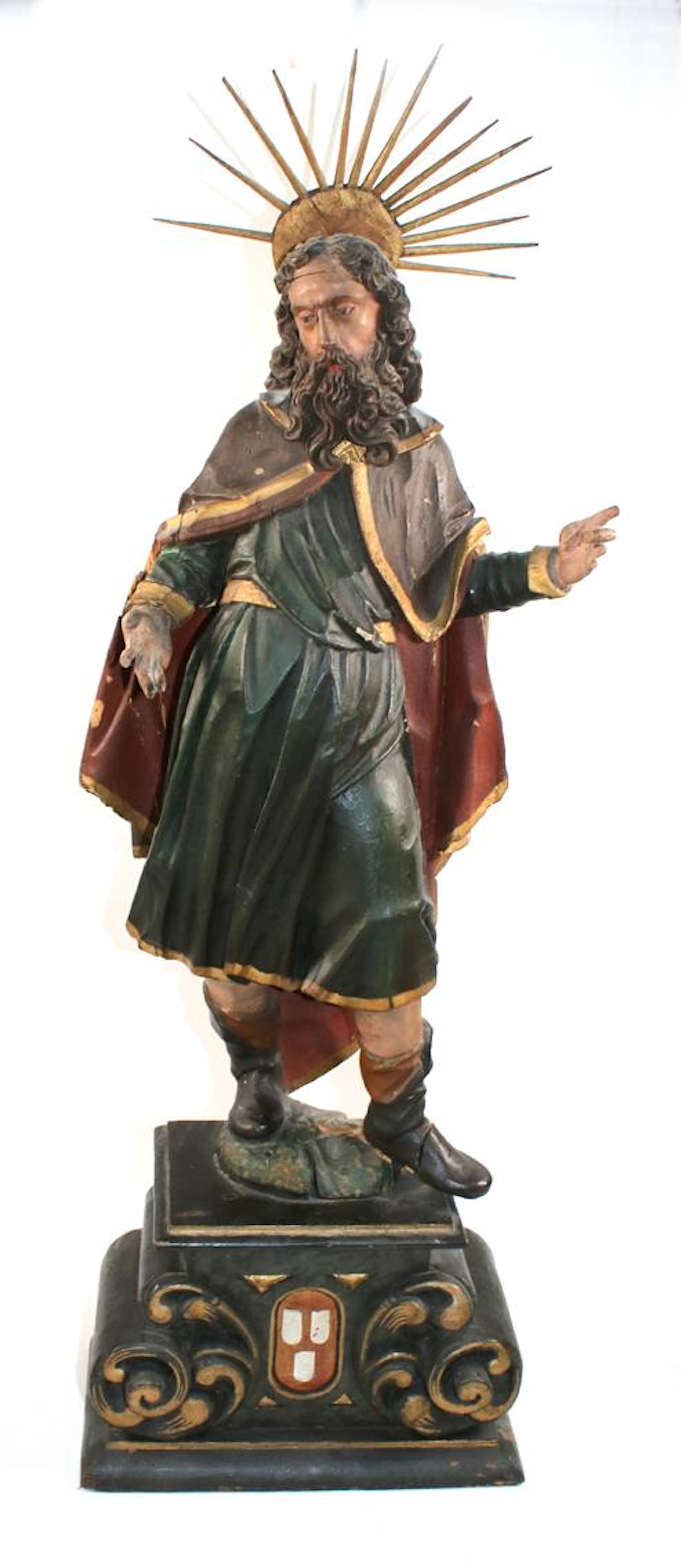 Hl. Paulus. Geschnitzte u. gefasste Holzfigur. Längbärtiger Heiliger