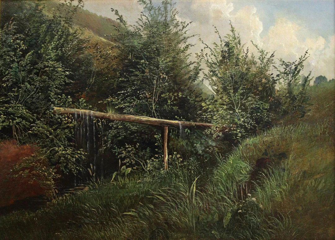 Eymer, Anton Julius C. (1834 Frankfurt a. M. 1917). Holzrinne am Bach.