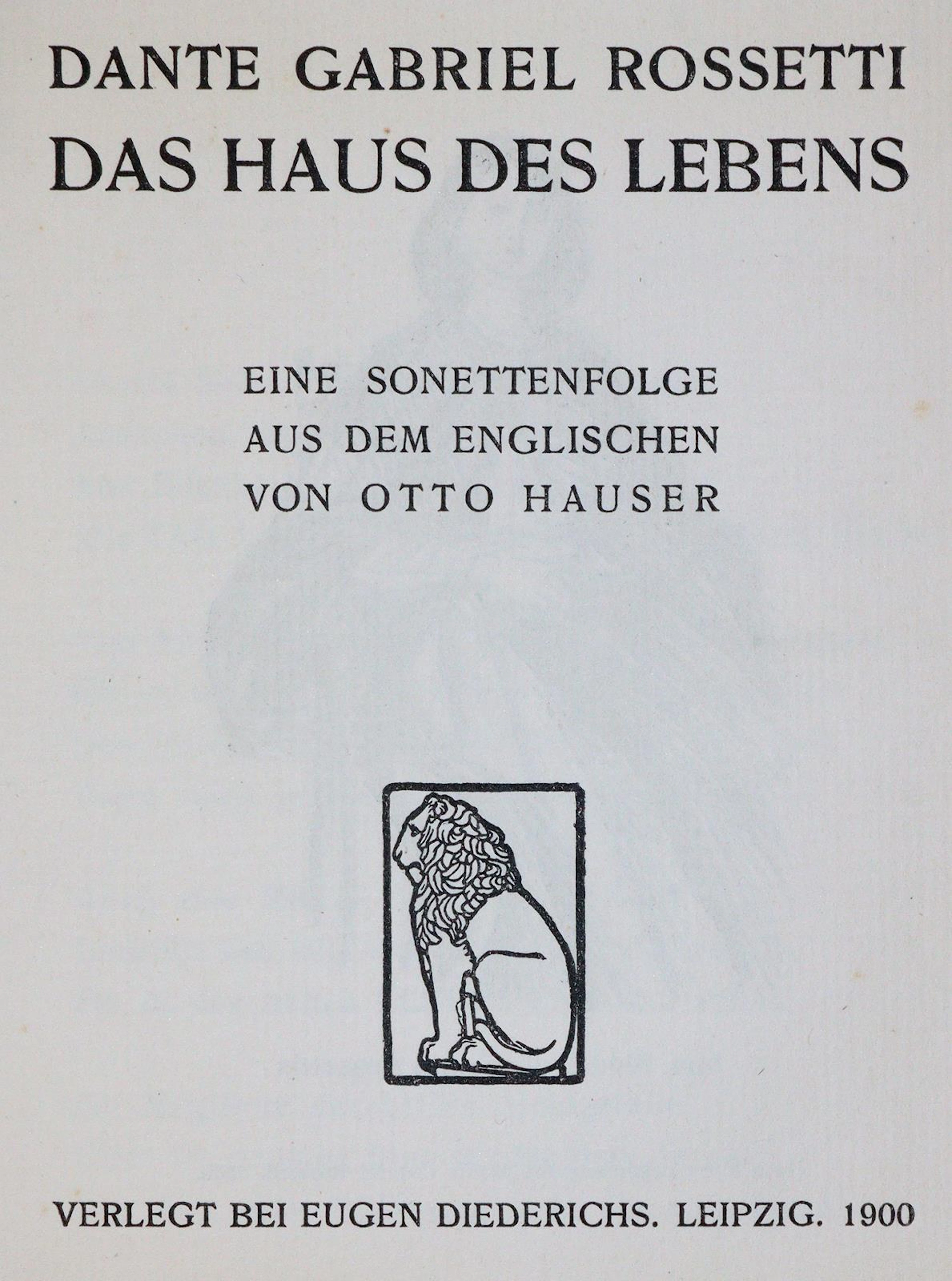 Rossetti,D.G. Das Haus des Lebens. Eine Sonettenfolge aus dem Englischen