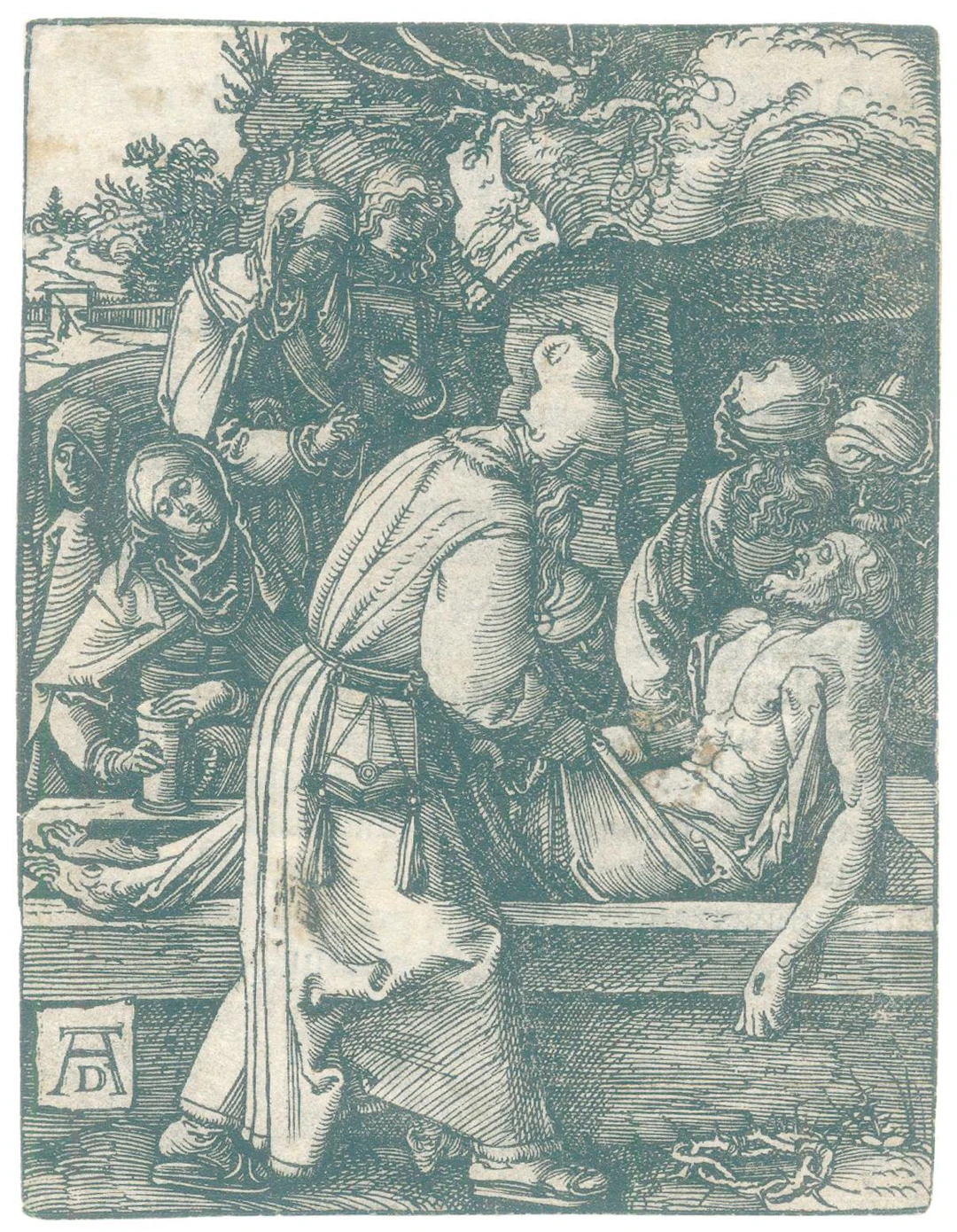 Dürer, Albrecht (1471 Nürnberg 1528). Die Grablegung. Holzschnitt