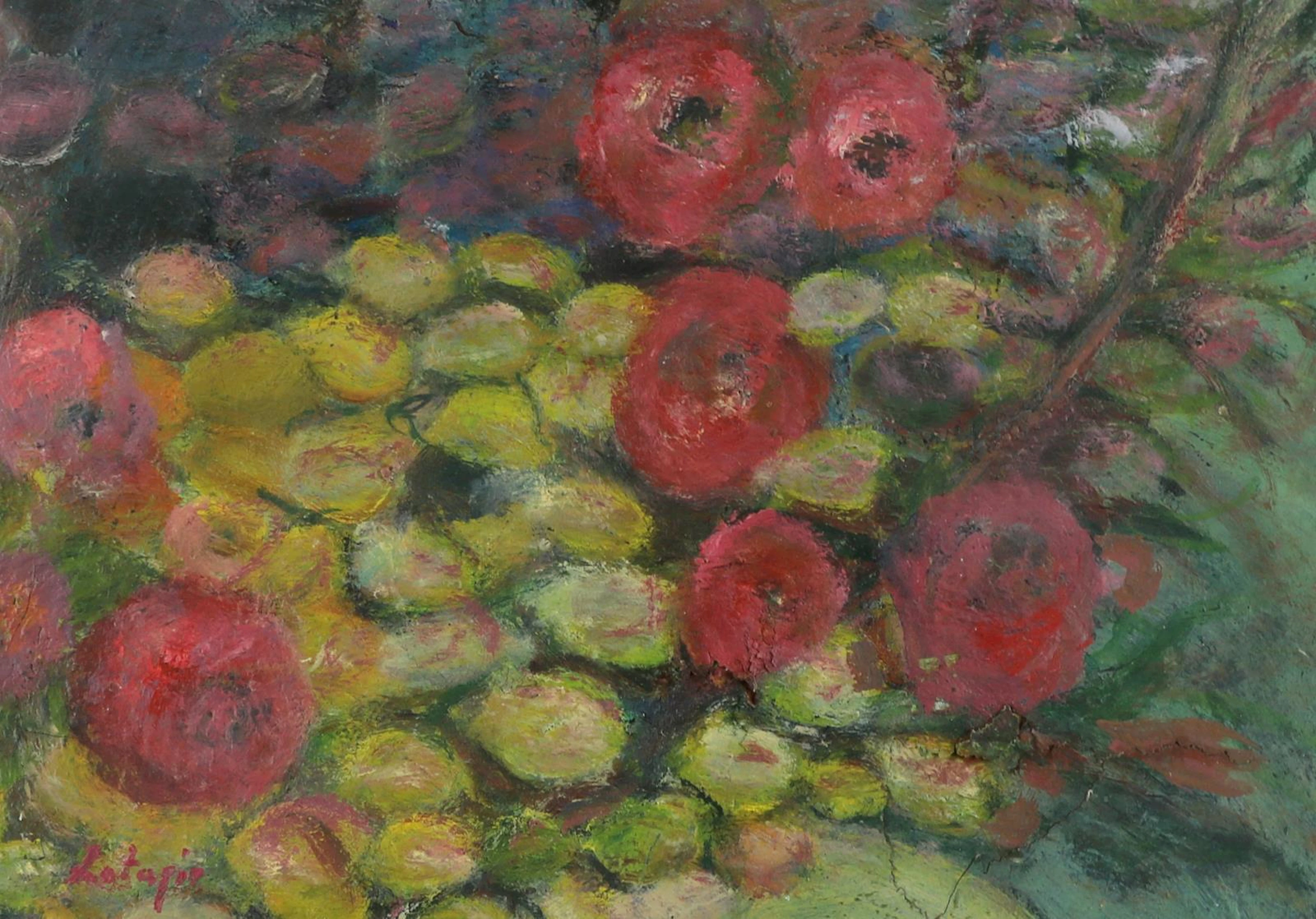 Latapie (20. Jh.). Rote Seerosen. Öl auf Papier. Ca. 22